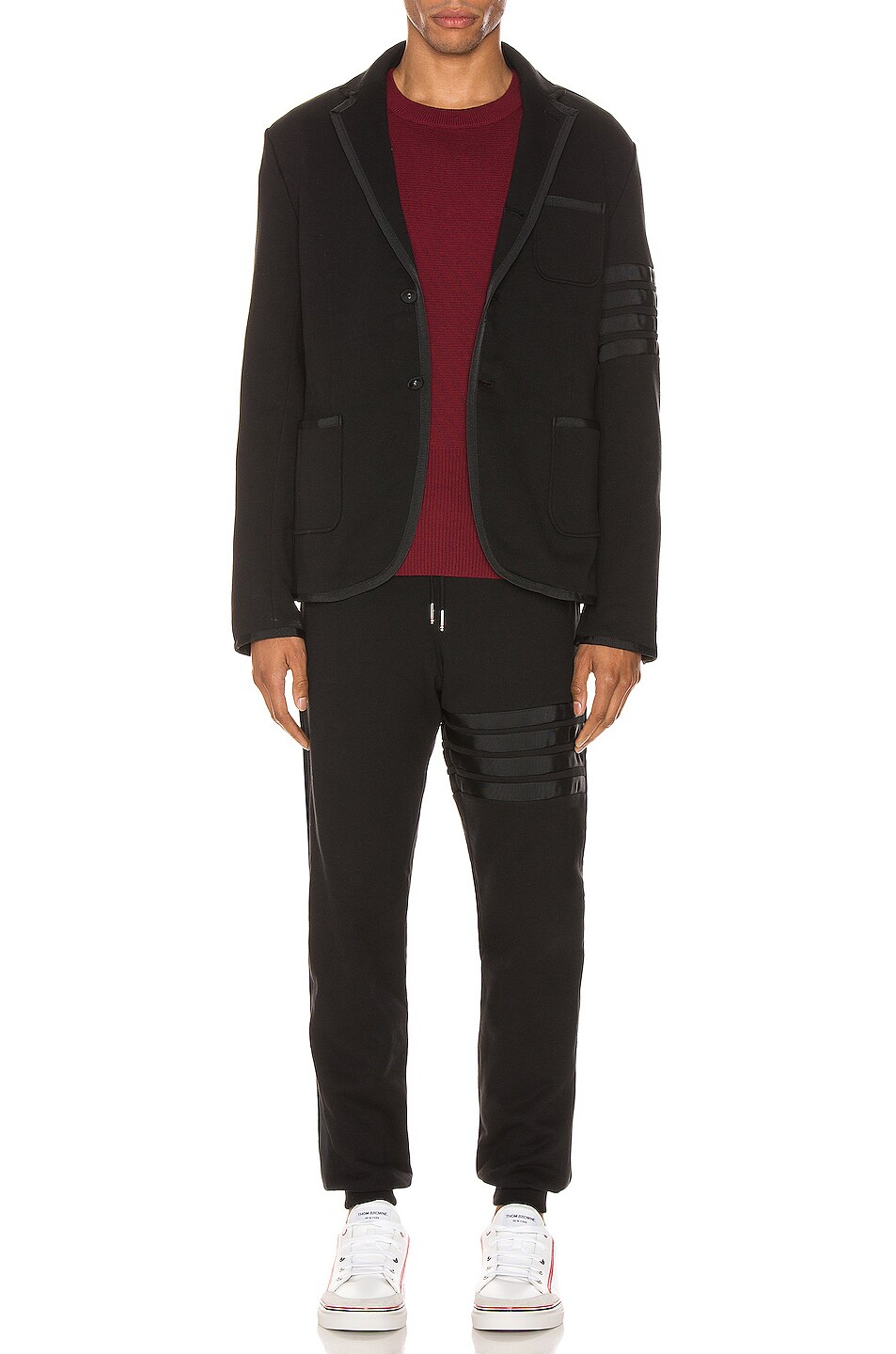 Image 1 of Thom Browne Jersey 4 Bar Classic Suit in Black