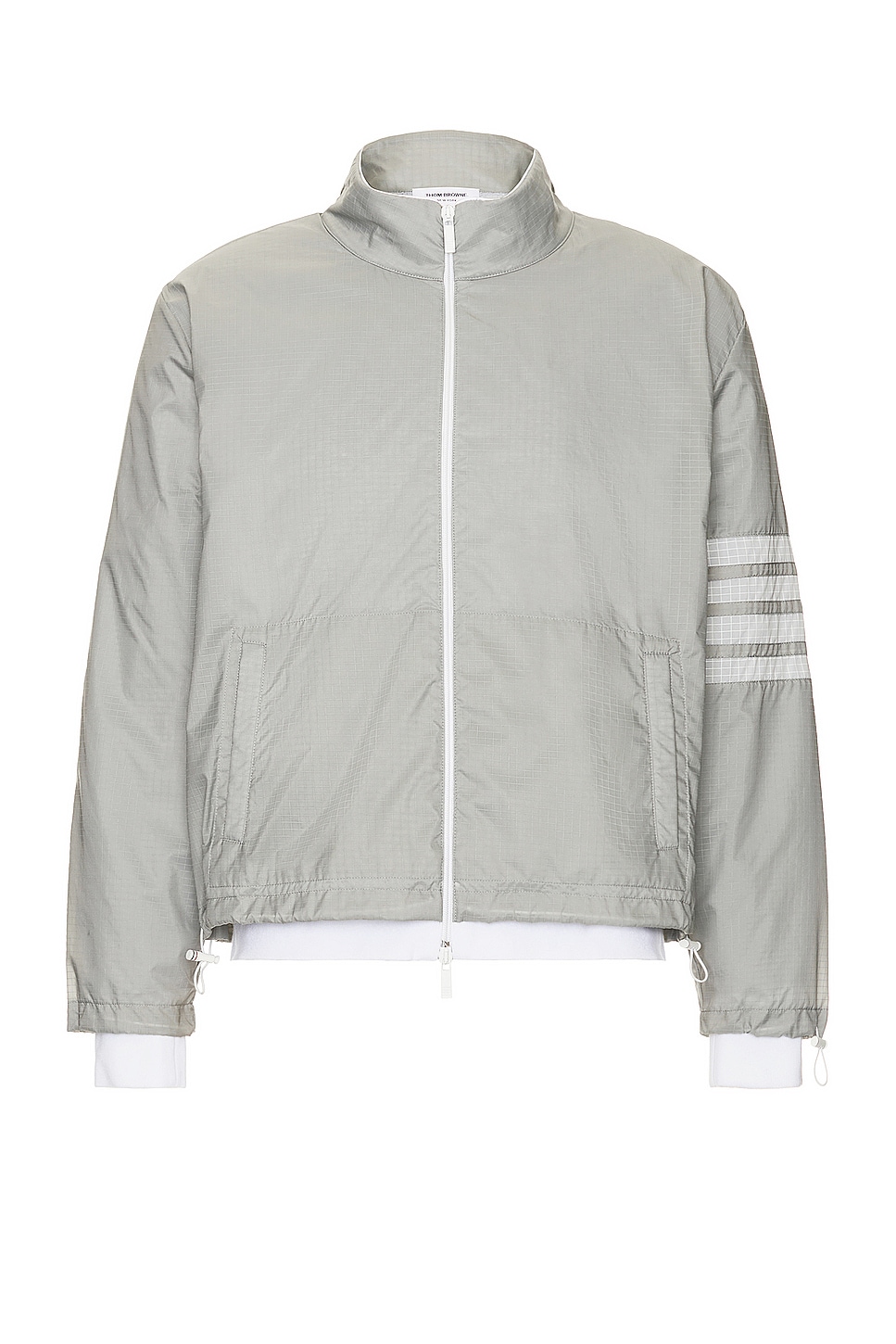 Image 1 of Thom Browne Funnel Neck Nylon Ripstop Jacket in Light Grey