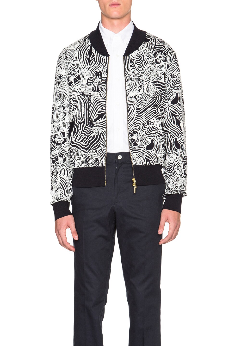 Image 1 of Thom Browne Radical Stitch Bomber in Navy/ White