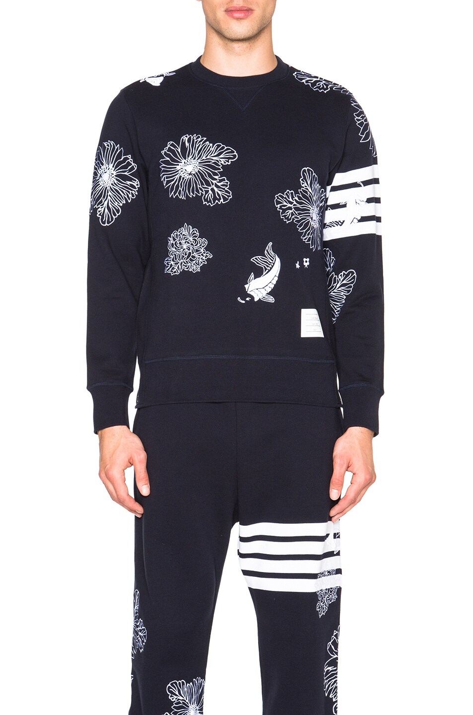 Image 1 of Thom Browne Koi & Chrysanthemum Cotton Sweatshirt in Navy