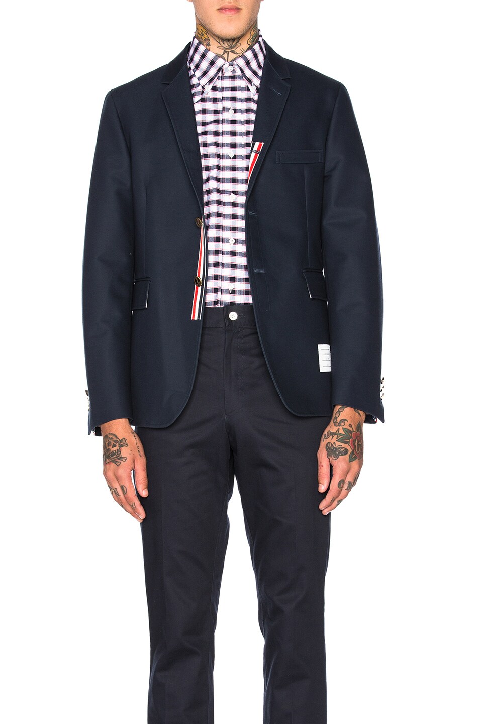 Image 1 of Thom Browne Double Woven Twill Classic Blazer in Navy