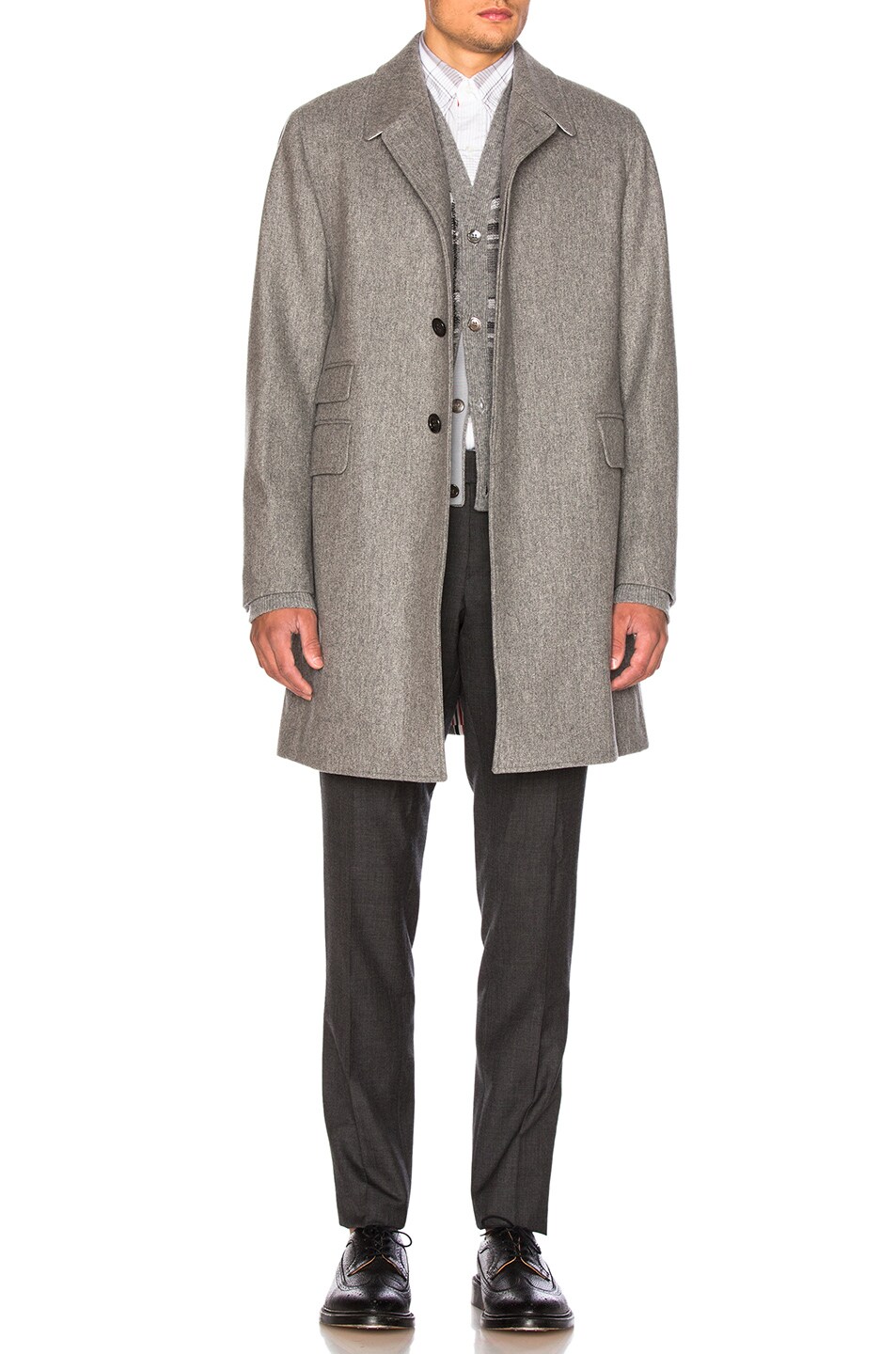 Image 1 of Thom Browne Rounded Lapel Melton Coat in Medium Grey