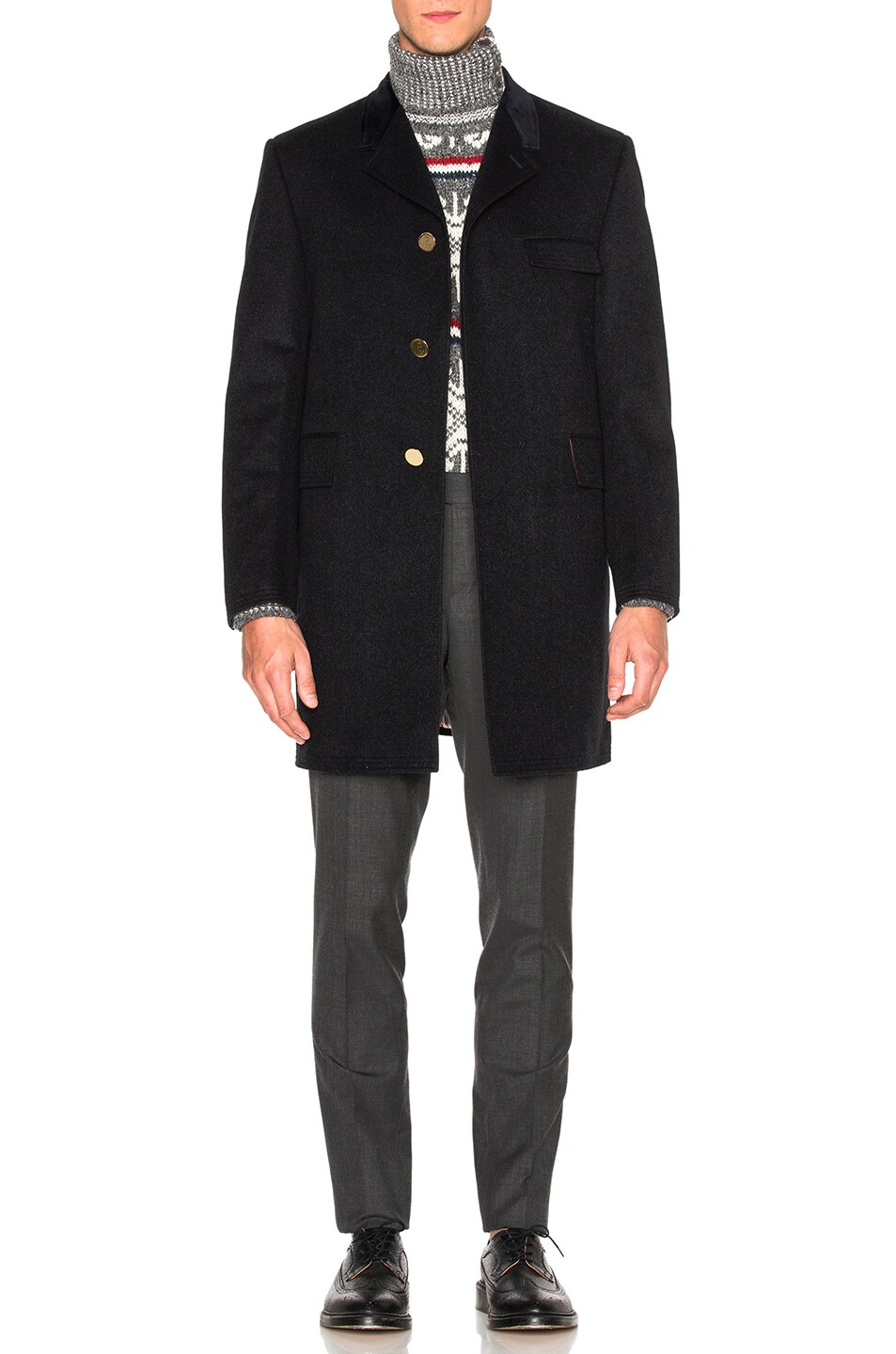 Image 1 of Thom Browne Classic Chesterfield Coat in Navy