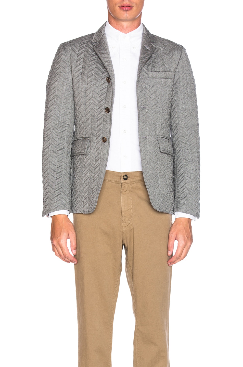 Image 1 of Thom Browne Quilted Small Herringbone Blazer in Black & White