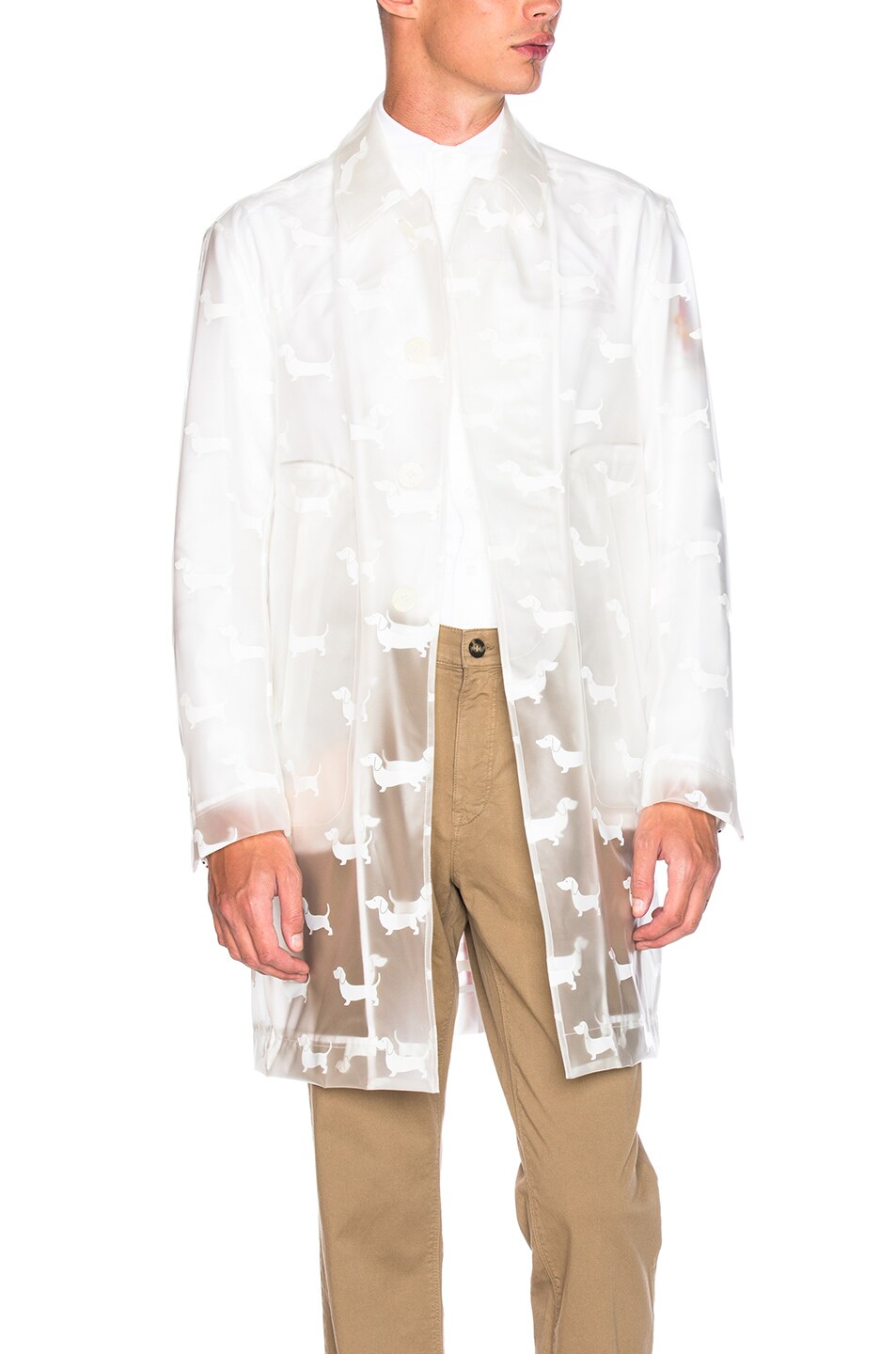 Image 1 of Thom Browne Hector Print Rain Coat in Off White