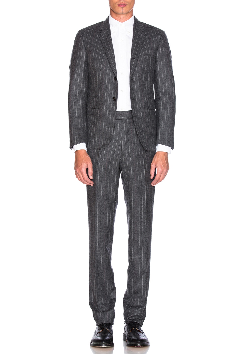 Image 1 of Thom Browne Chalk Stripe Wool Suit in Medium Grey