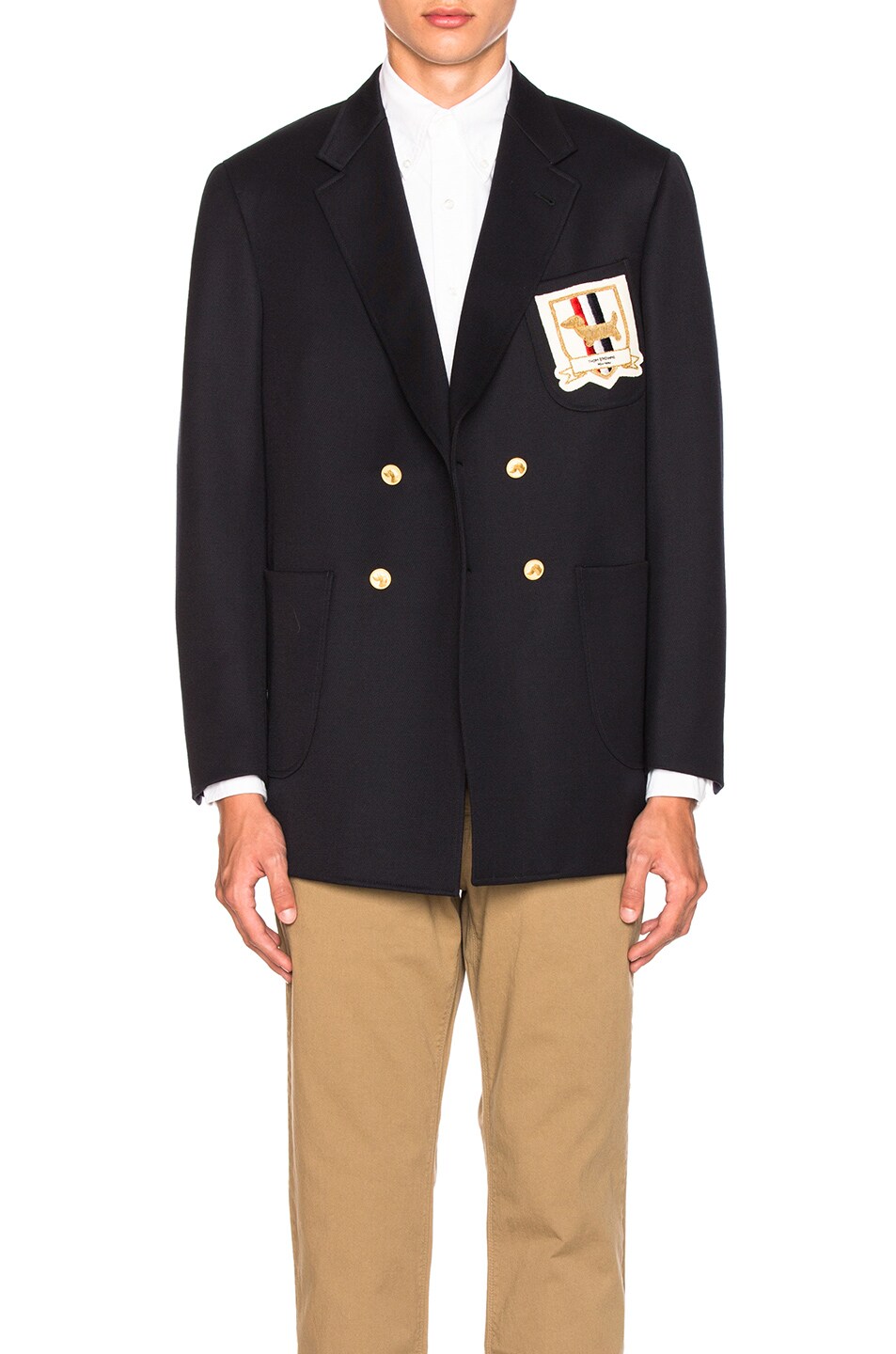 Image 1 of Thom Browne Hector Crest Cavalry Twill Blazer in Navy