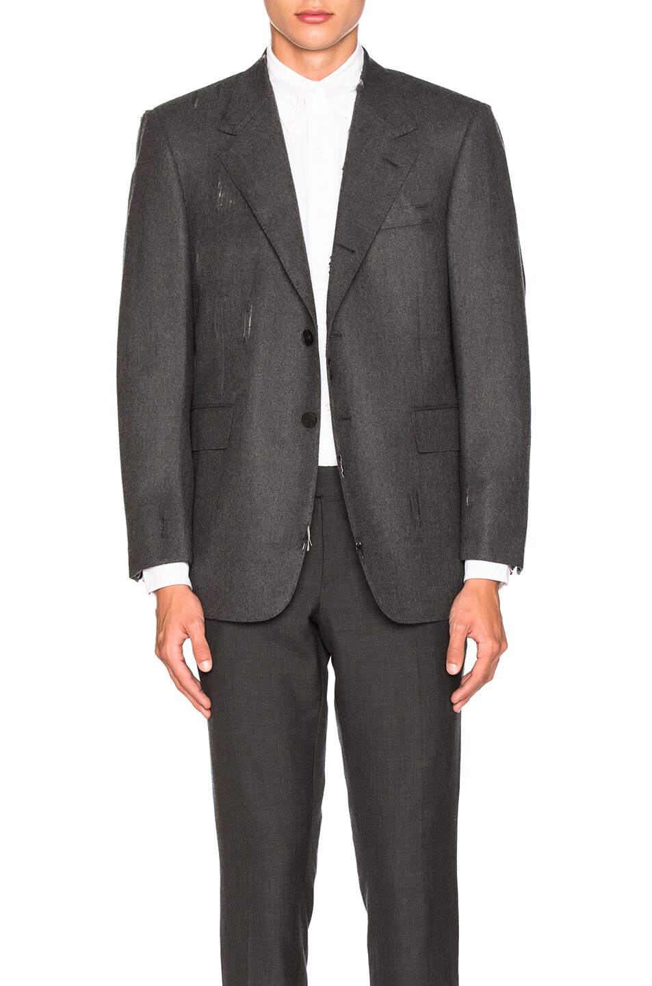 Image 1 of Thom Browne Wool Flannel Distressed Jacket in Dark Grey