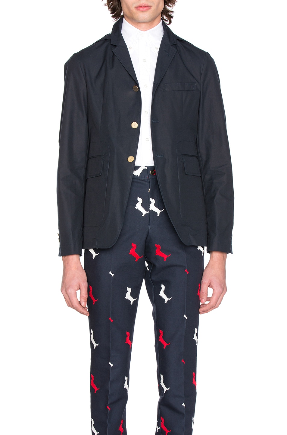 Image 1 of Thom Browne Waxed Cotton Packable Jacket in Navy