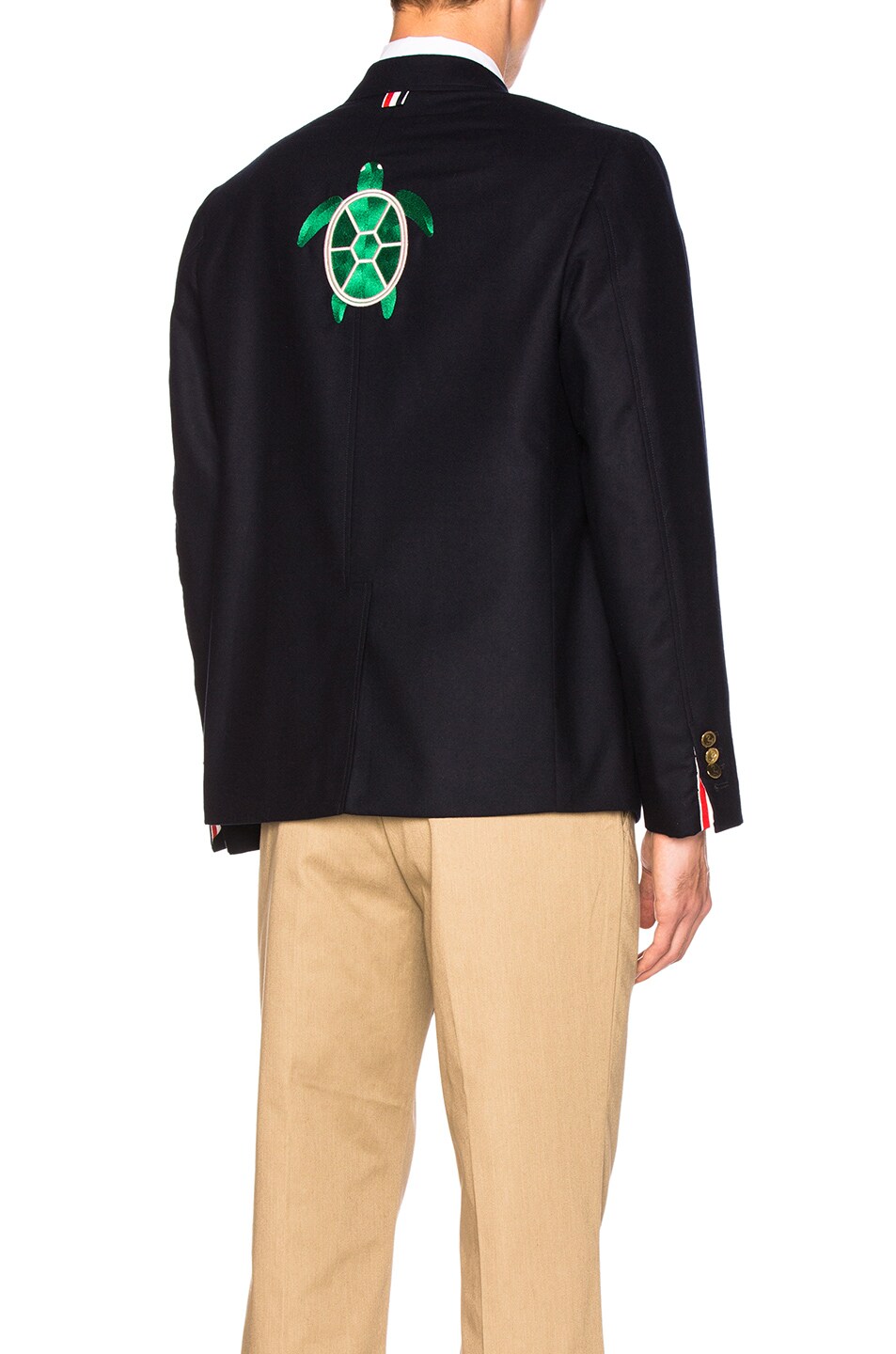 Image 1 of Thom Browne Turtle Icon Embroidery Lightweight Cashmere Blazer in Navy
