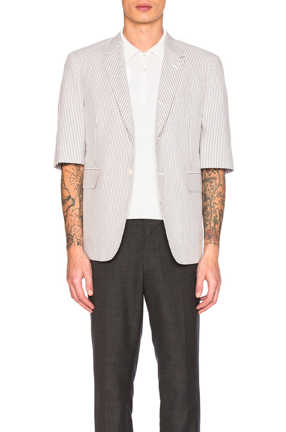 Image 1 of Thom Browne Short Sleeve Seersucker Blazer in Medium Grey
