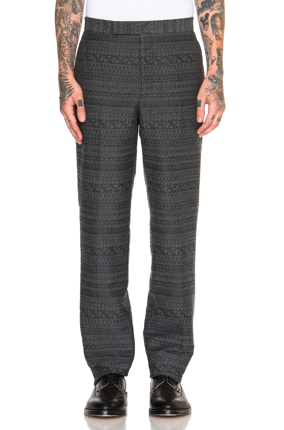 Image 1 of Thom Browne Wool Stamp Jacquard Backstrap Trousers in Grey
