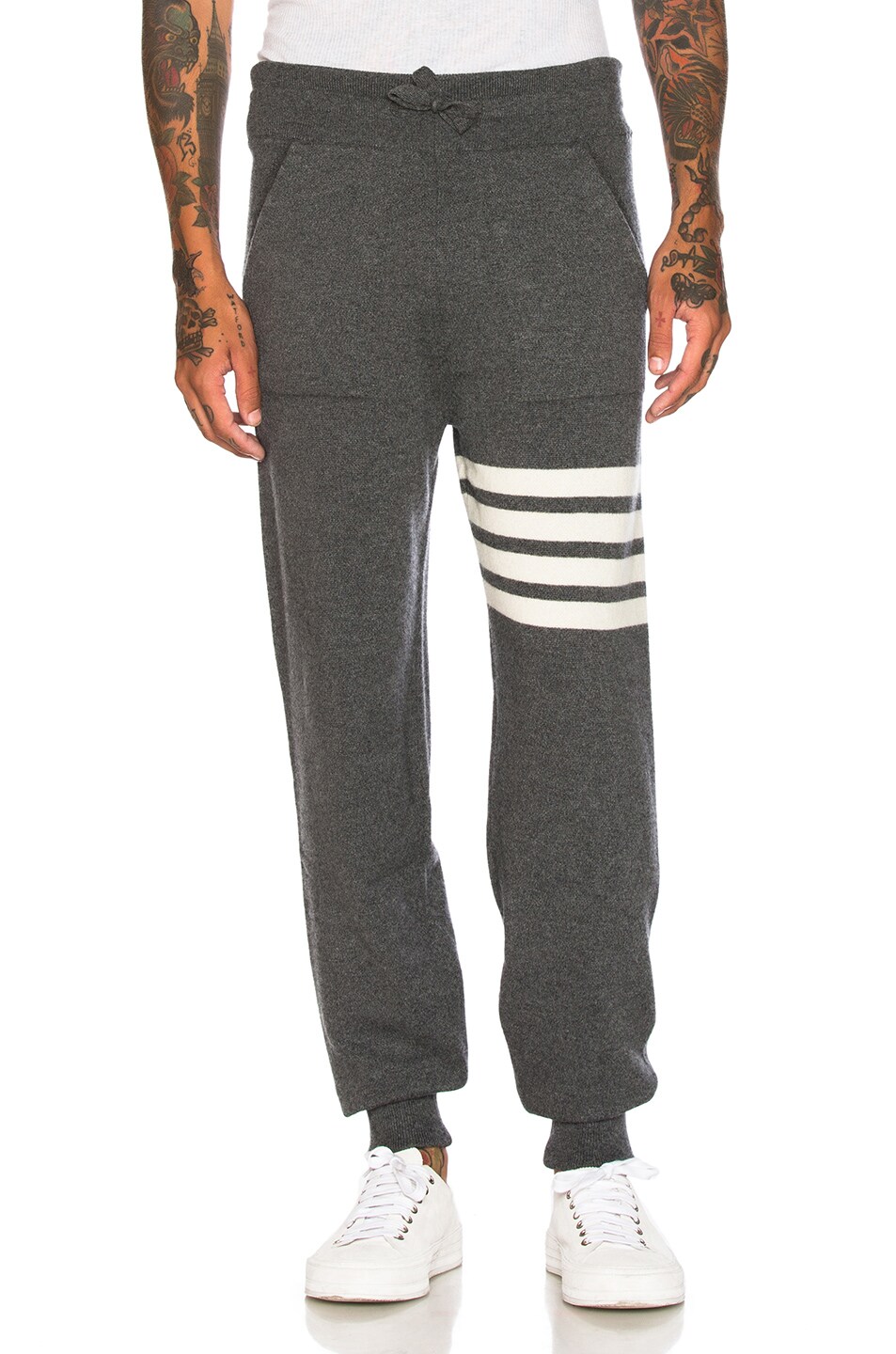 Image 1 of Thom Browne Cashmere 4 Bar Stripe Sweatpants in Medium Grey