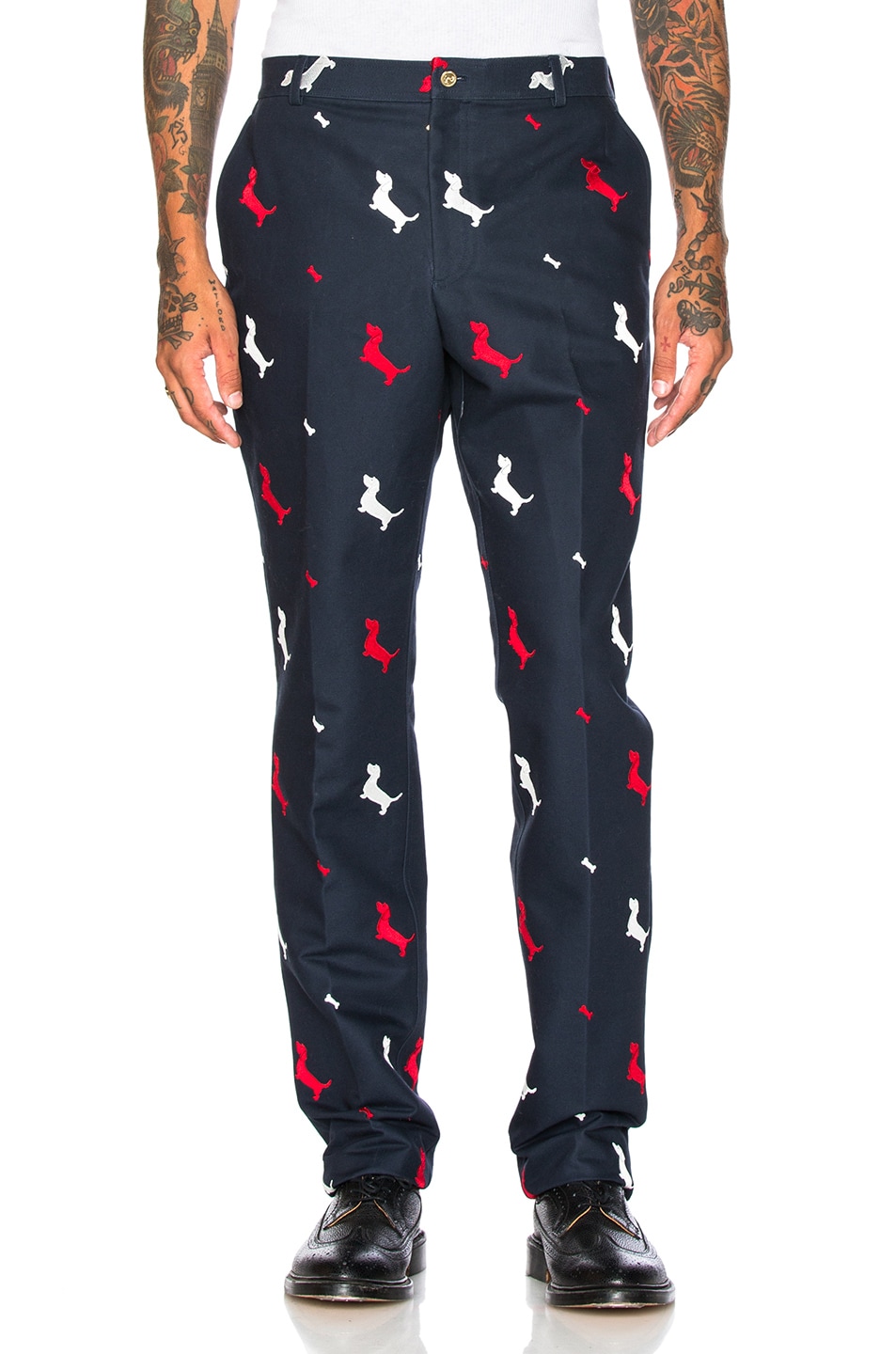 Image 1 of Thom Browne Hector & Bone Embroidery Trousers in Navy