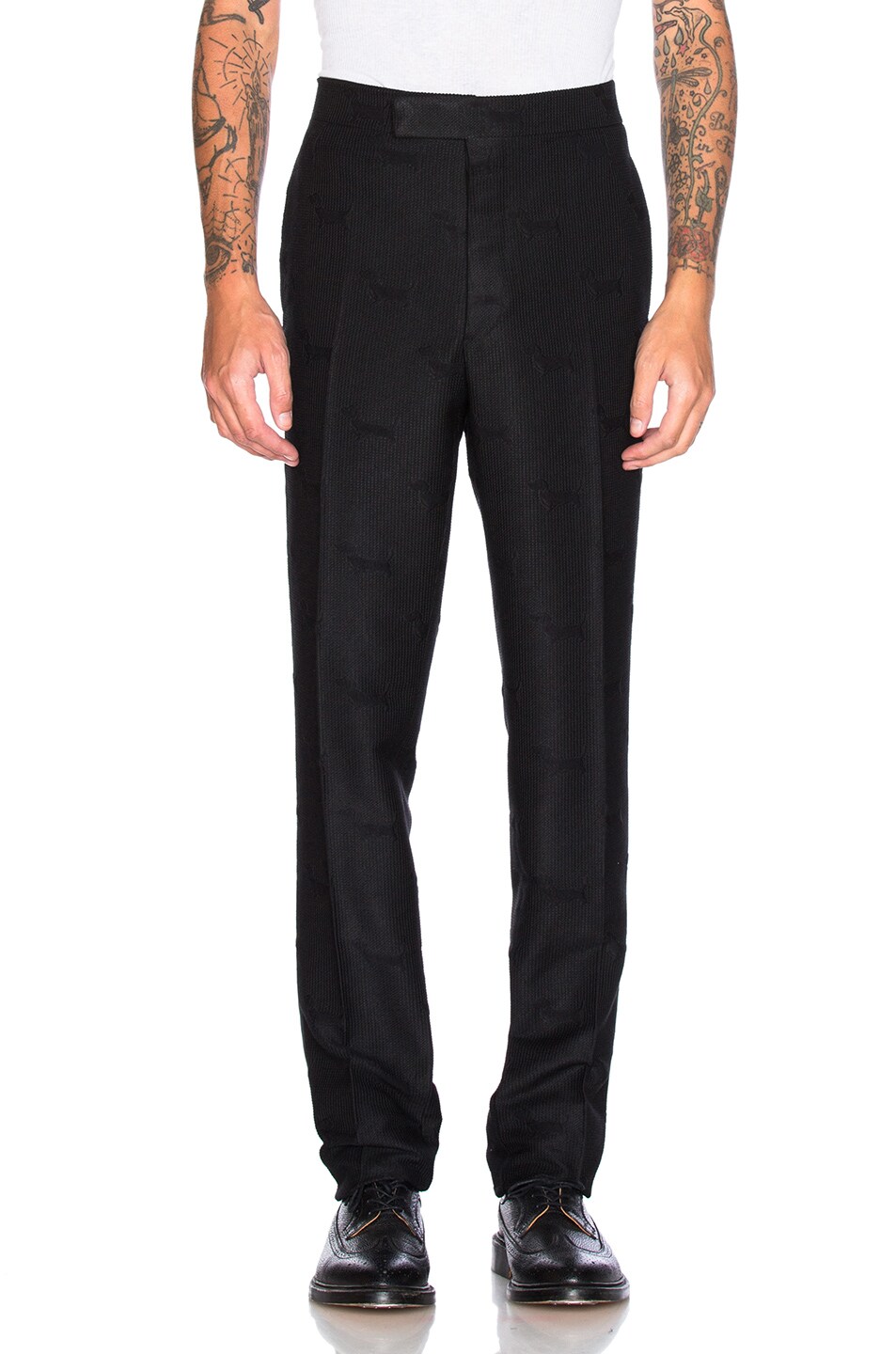 Image 1 of Thom Browne Hector Stamp Jacquard Trousers in Black