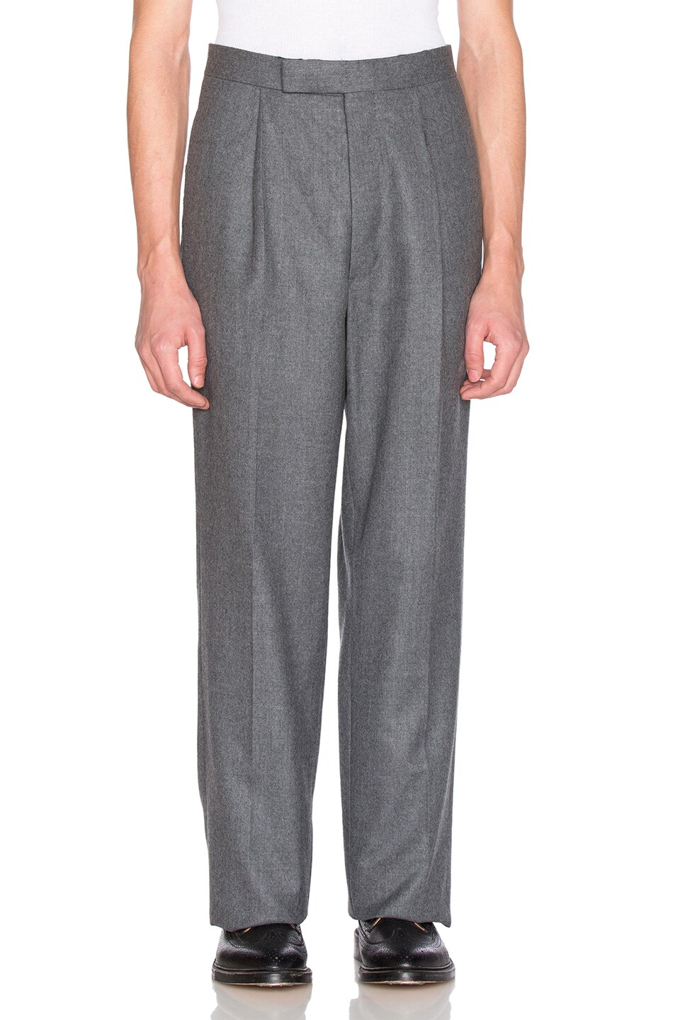 Image 1 of Thom Browne Distressed Wool Flannel Trousers in Medium Grey