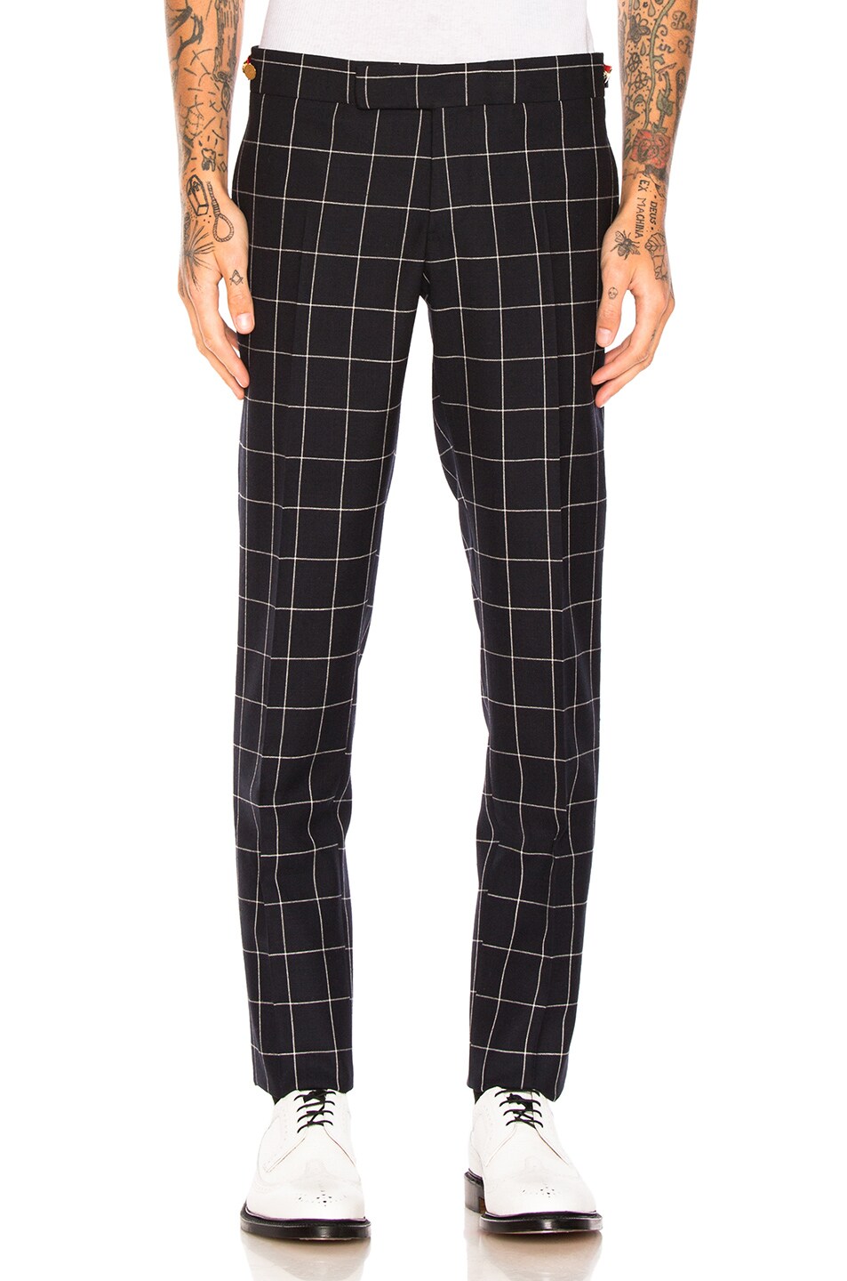 Image 1 of Thom Browne Windowpane Trousers in Navy
