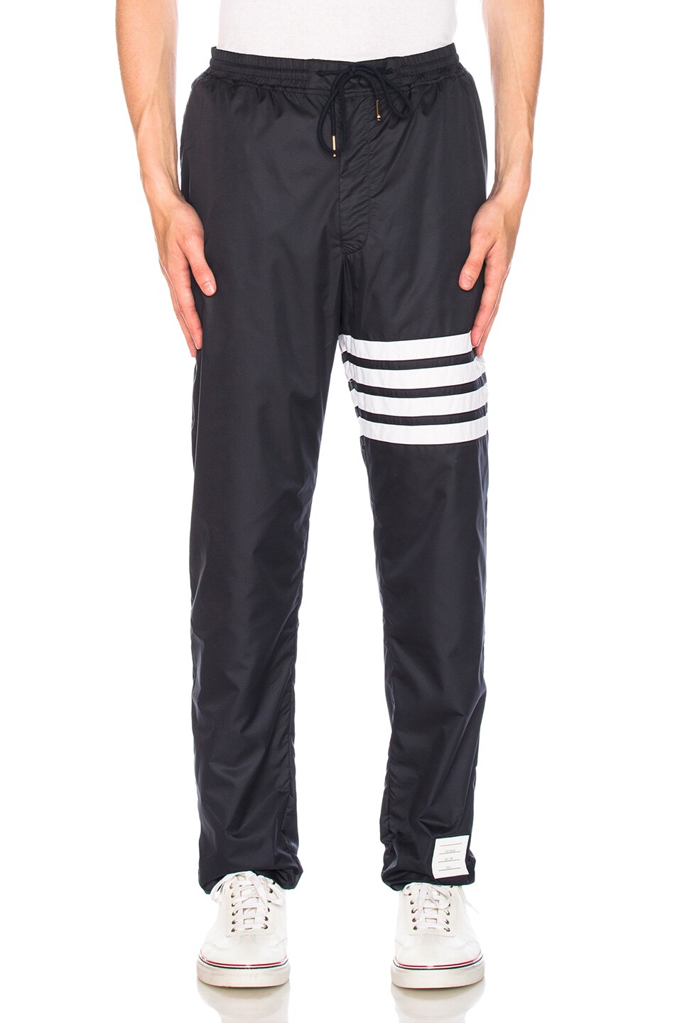 Image 1 of Thom Browne Ripstop Zip Up Pants with Cotton Eyelet Mesh in Navy