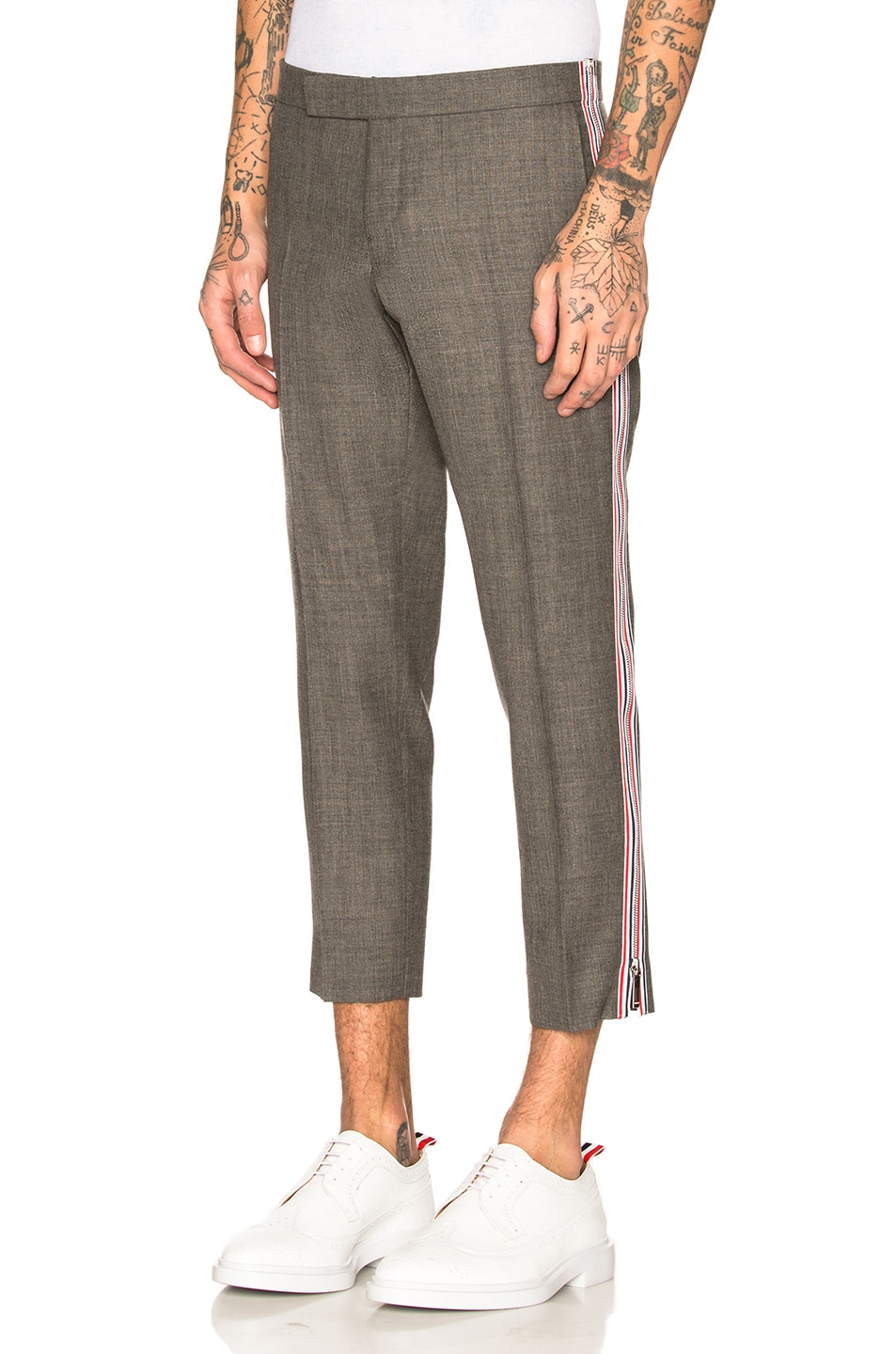 Image 1 of Thom Browne Side Zip Low Rise Skinny Trousers in Medium Grey