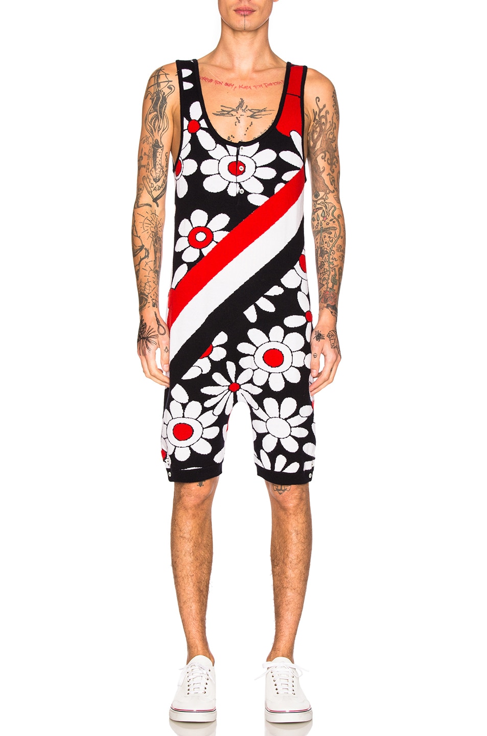 Image 1 of Thom Browne Daisy Floral Intarsia Singlet in Blue, Red & White