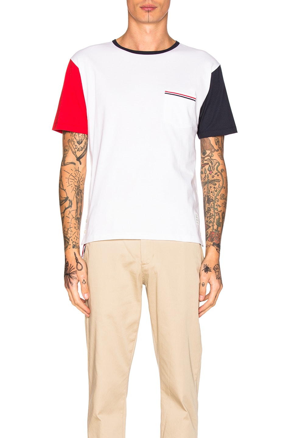 Image 1 of Thom Browne Fun Mix Jersey Cotton Short Sleeve Tee in Blue, Red & White