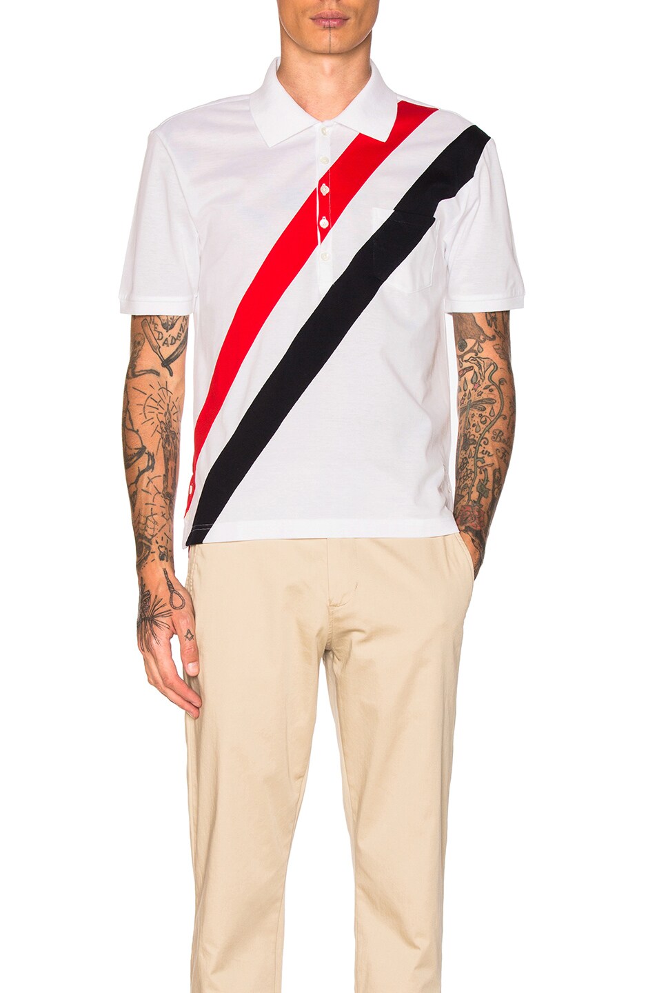 Image 1 of Thom Browne Diagonal Stripes Polo in Red, White & Blue