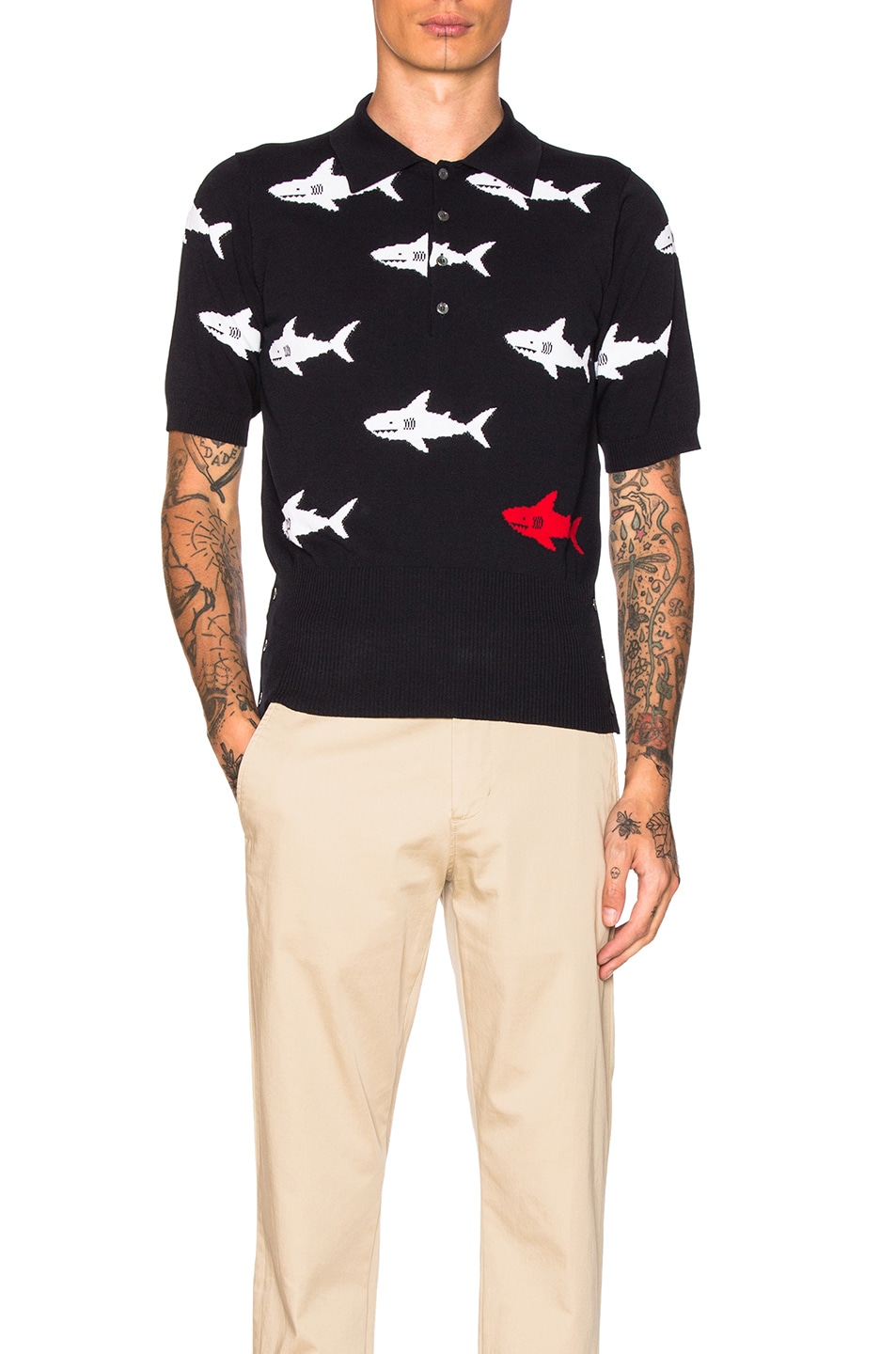 Image 1 of Thom Browne Shark Intarsia Polo in Navy