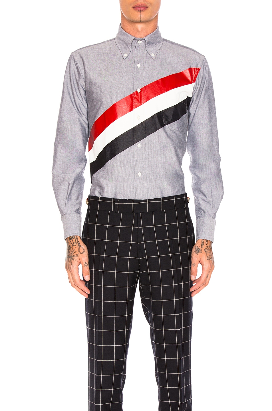 Image 1 of Thom Browne Printed Diagonal Stripe Oxford Shirt in Navy