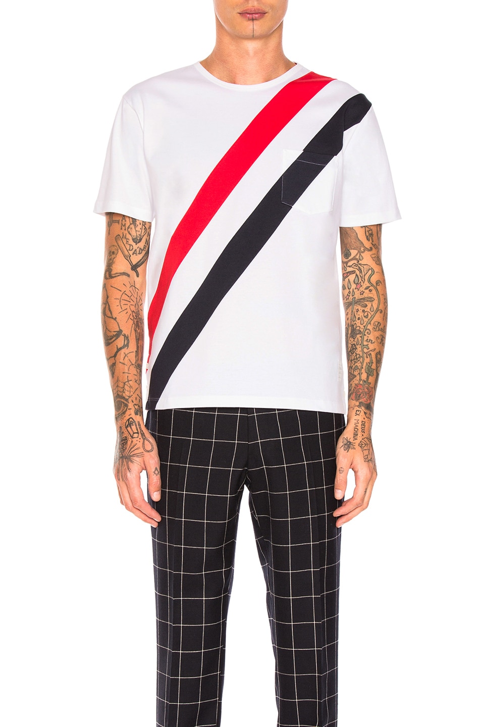 Image 1 of Thom Browne Diagonal Stripes Tee in Red, White & Blue