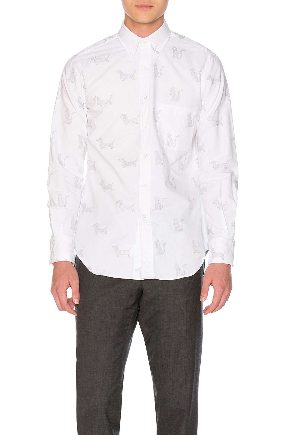 Image 1 of Thom Browne Button Down with Thom Cat and Hector Embroidery in White