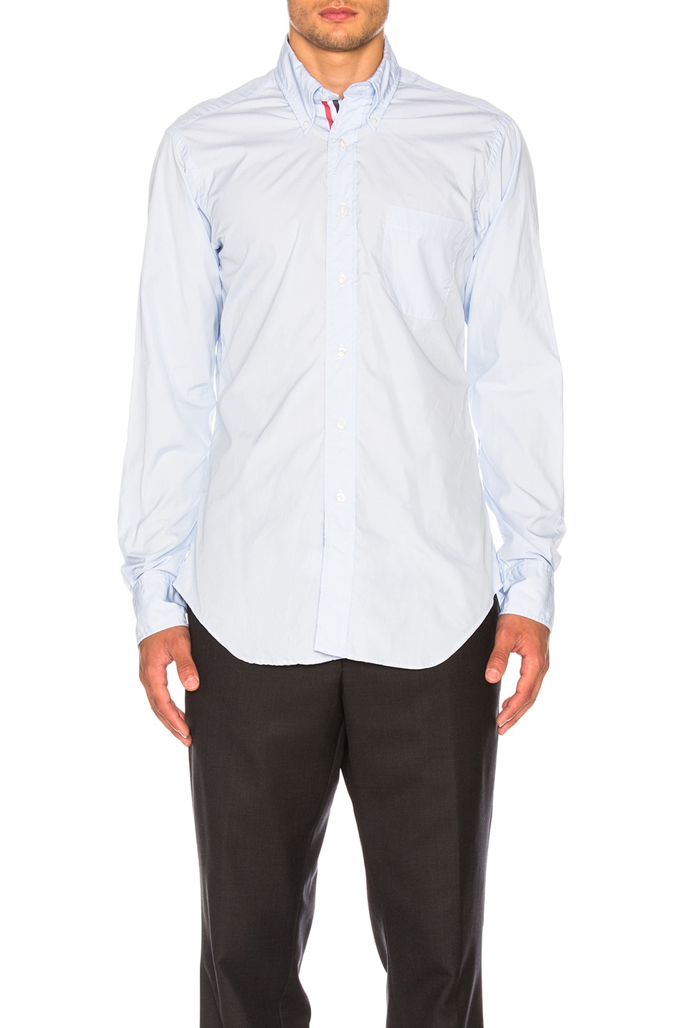 Image 1 of Thom Browne Classic Poplin Button Down with Ribbon Placket in Light Blue