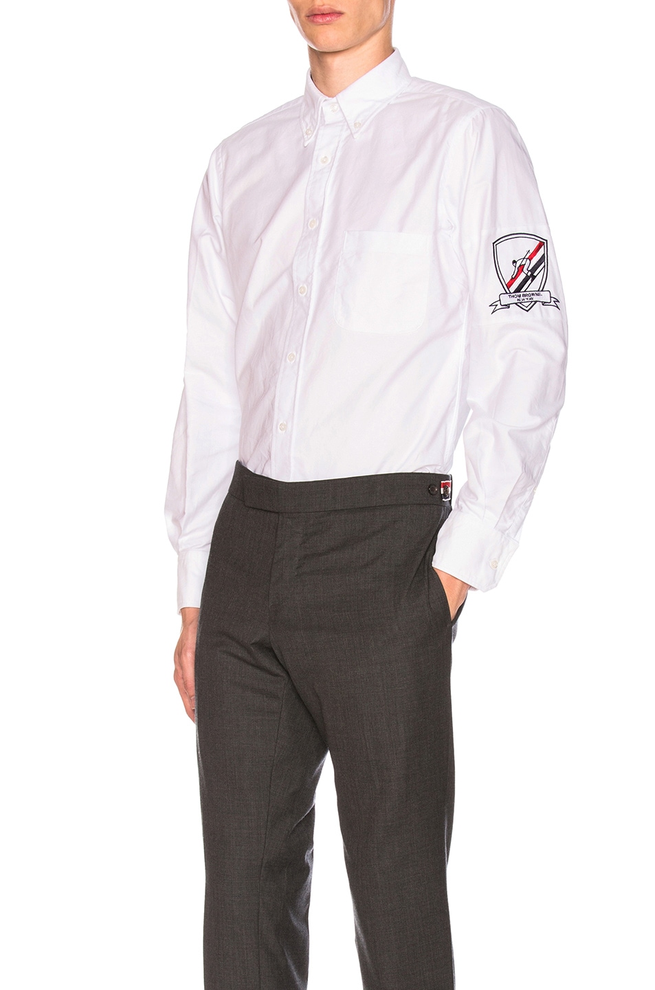 Image 1 of Thom Browne Oxford Button Down with Embroidery Patch Arm Band in White