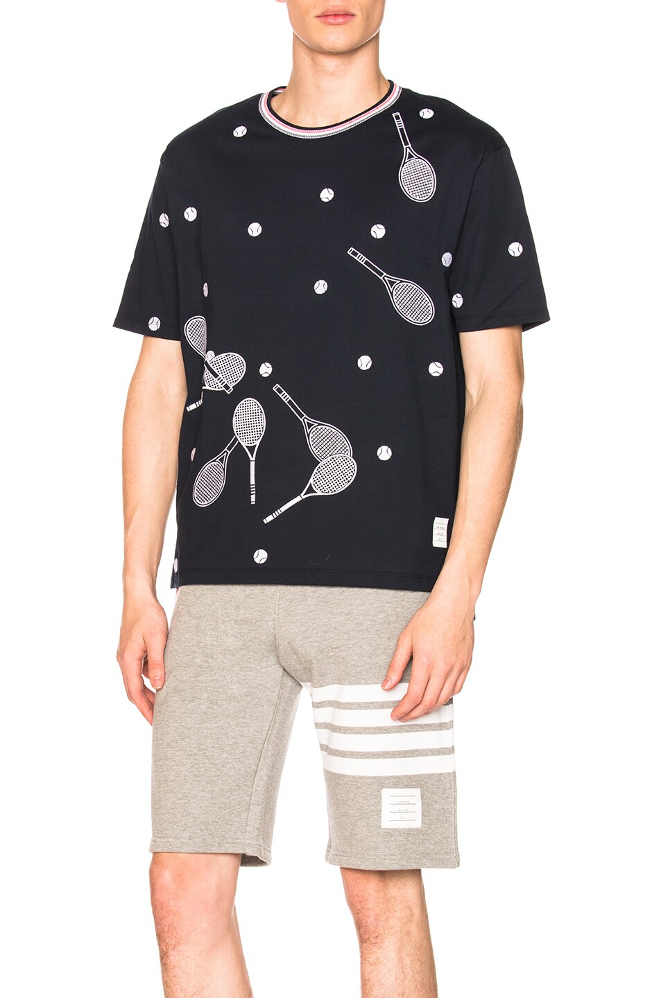 Image 1 of Thom Browne Jersey Cotton Racket Embroidered Tee in Navy