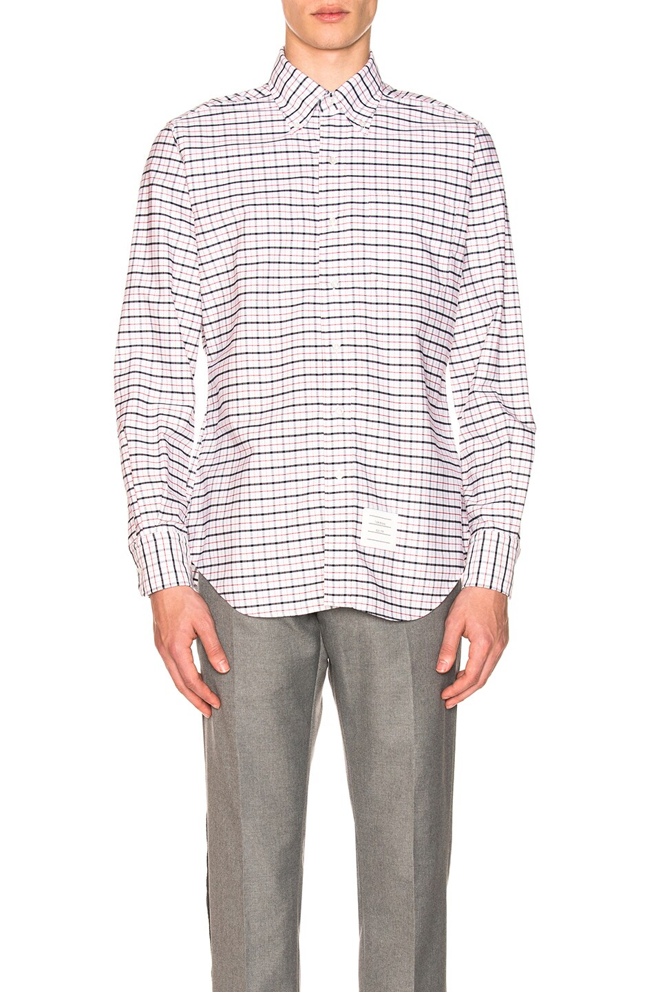 Image 1 of Thom Browne Classic Long Sleeve Point Collar Shirt in Red & White & Blue