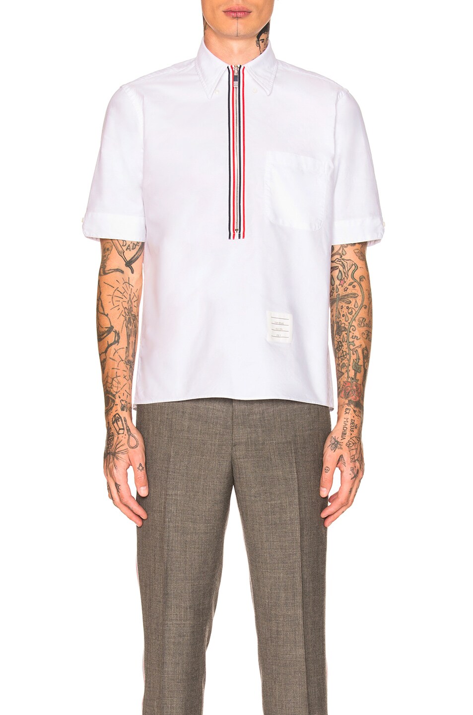Image 1 of Thom Browne Zip Up Pull Over Shirt in White