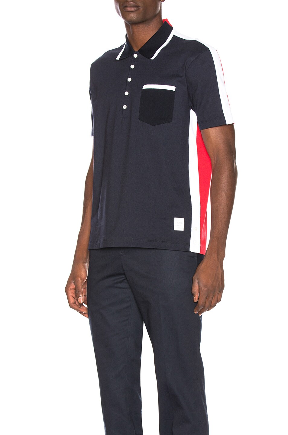 Image 1 of Thom Browne Bicolor Polo in Navy & Red