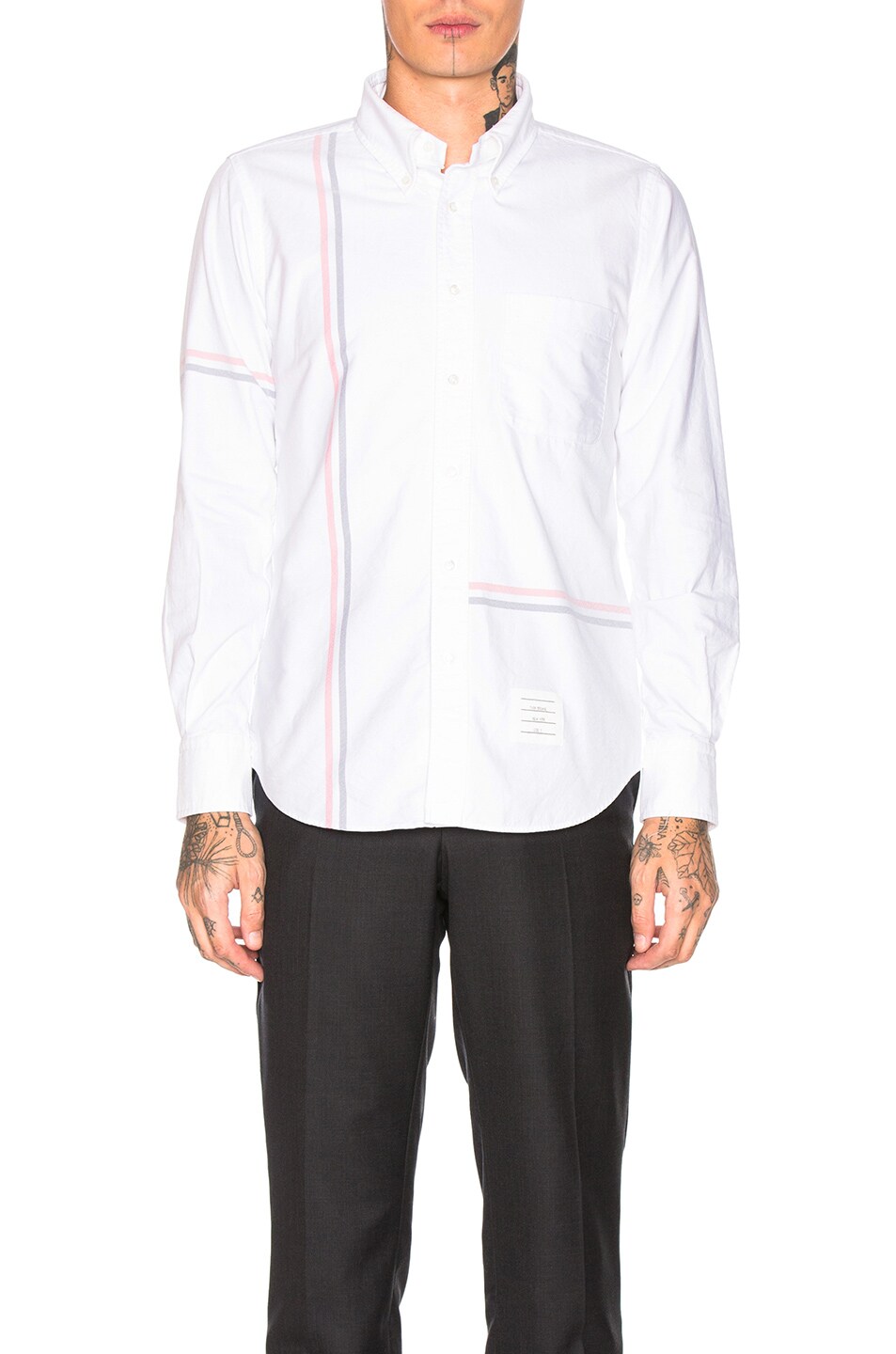 Image 1 of Thom Browne Engineered Stripe Oxford Shirt in White
