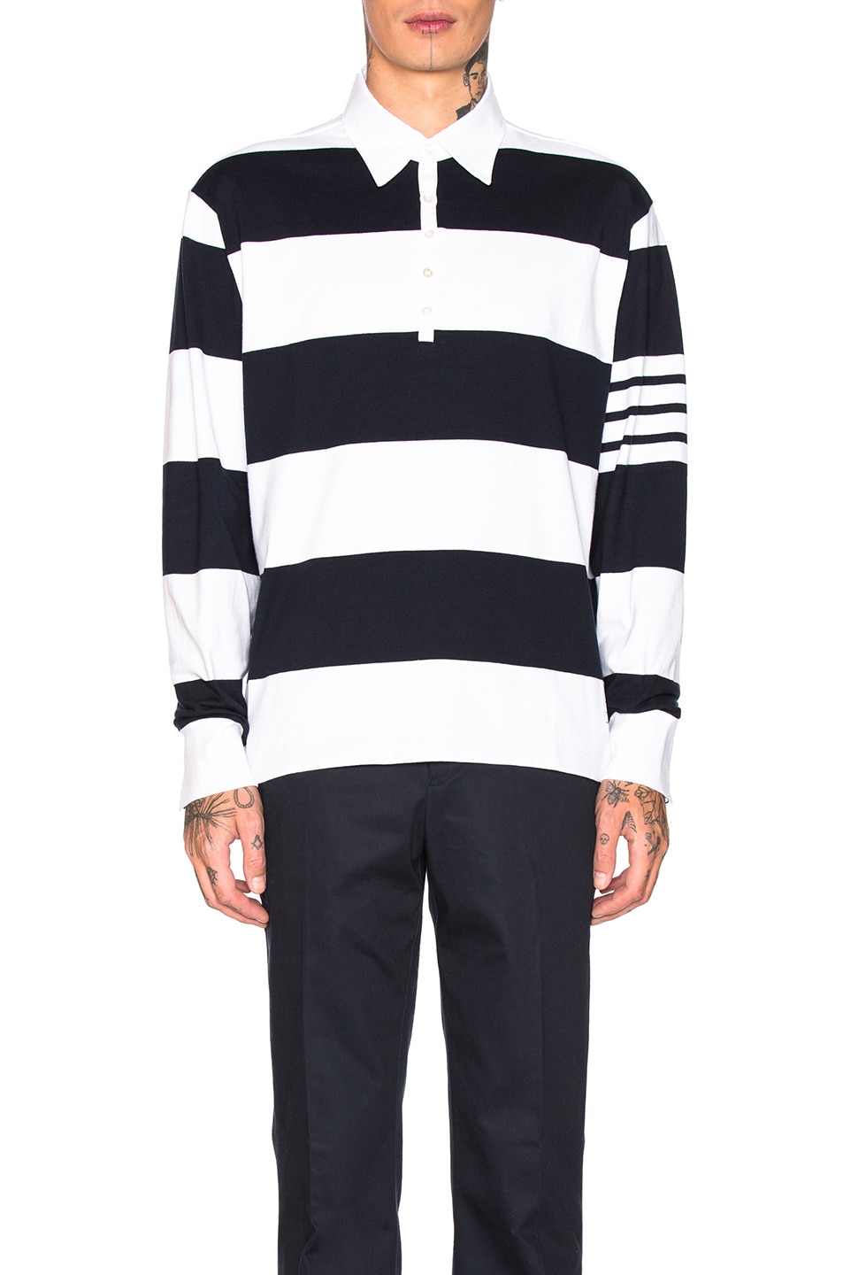 Image 1 of Thom Browne Oversized 4 Bar Rugby Polo in Navy