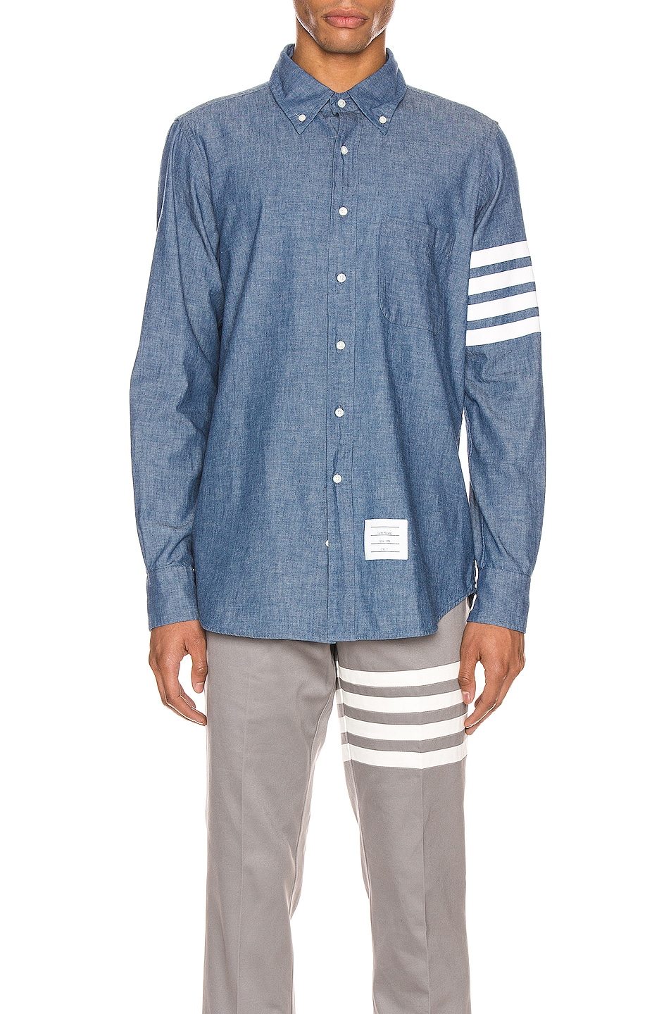 Image 1 of Thom Browne Straight Fit Button Down Long Sleeve Shirt in Blue