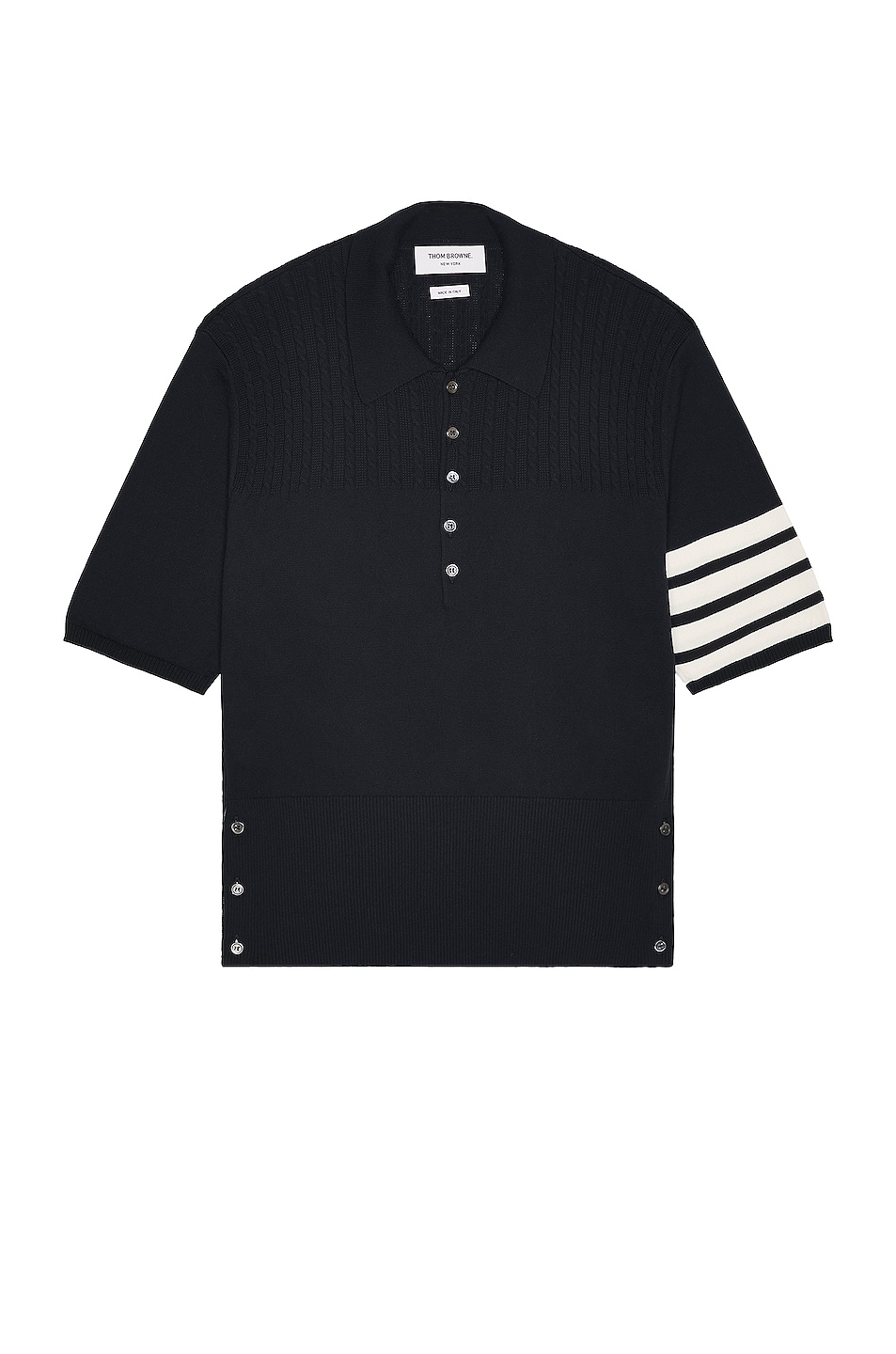 Image 1 of Thom Browne 4 Bar Cabled Yoke Polo in Navy