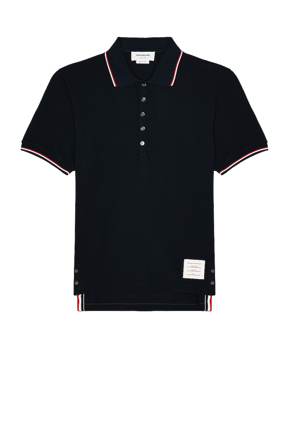 Image 1 of Thom Browne RWB Tipping Stripe Cuff Polo in Navy