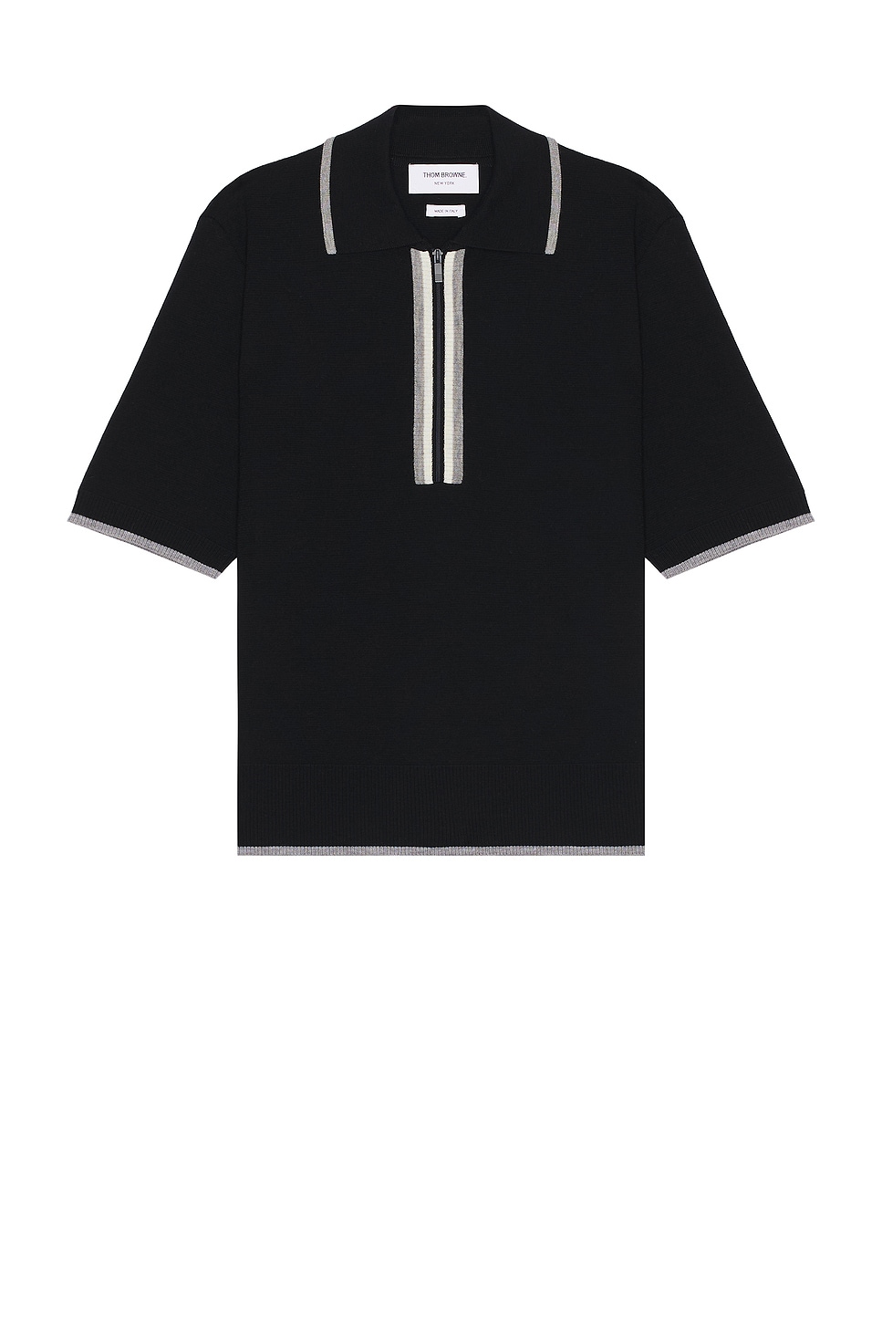 Image 1 of Thom Browne Milano Stitch Zip Polo in Navy