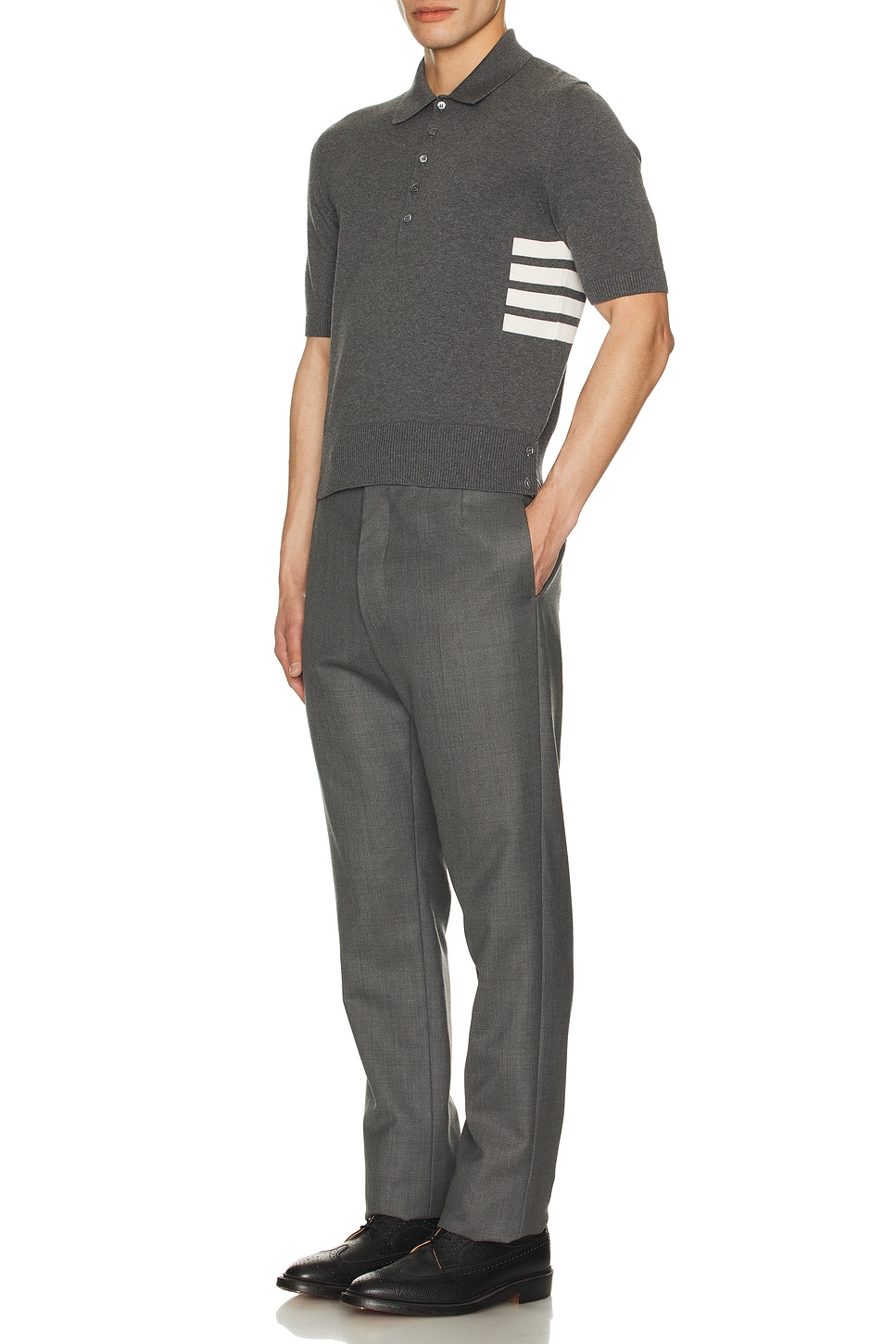 Image 1 of Thom Browne Jersey Stitch Relaxed Fit Short Sleeve Polo in Medium Grey