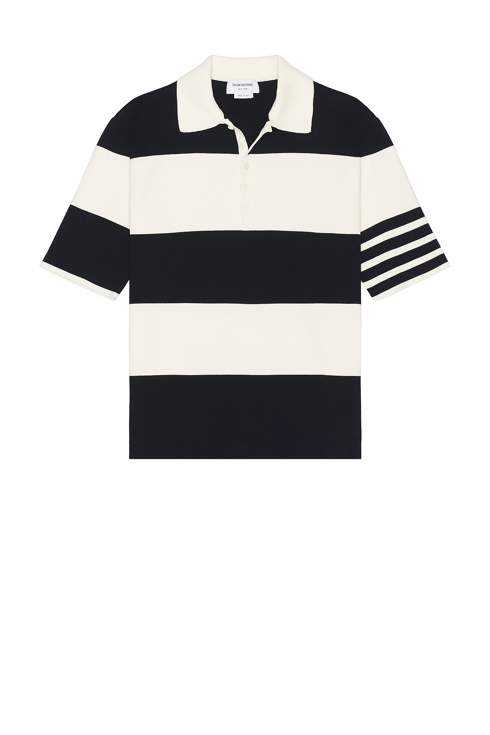 Image 1 of Thom Browne Rugby Stripe Short Sleeve Polo in Navy & White