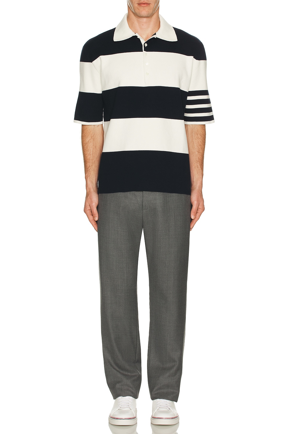 Image 1 of Thom Browne Rugby Stripe Short Sleeve Polo in Navy & White