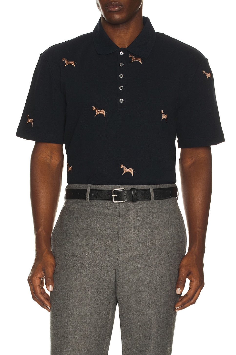 Image 1 of Thom Browne Short Sleeve Pique Polo With Horse Embroidery in Navy