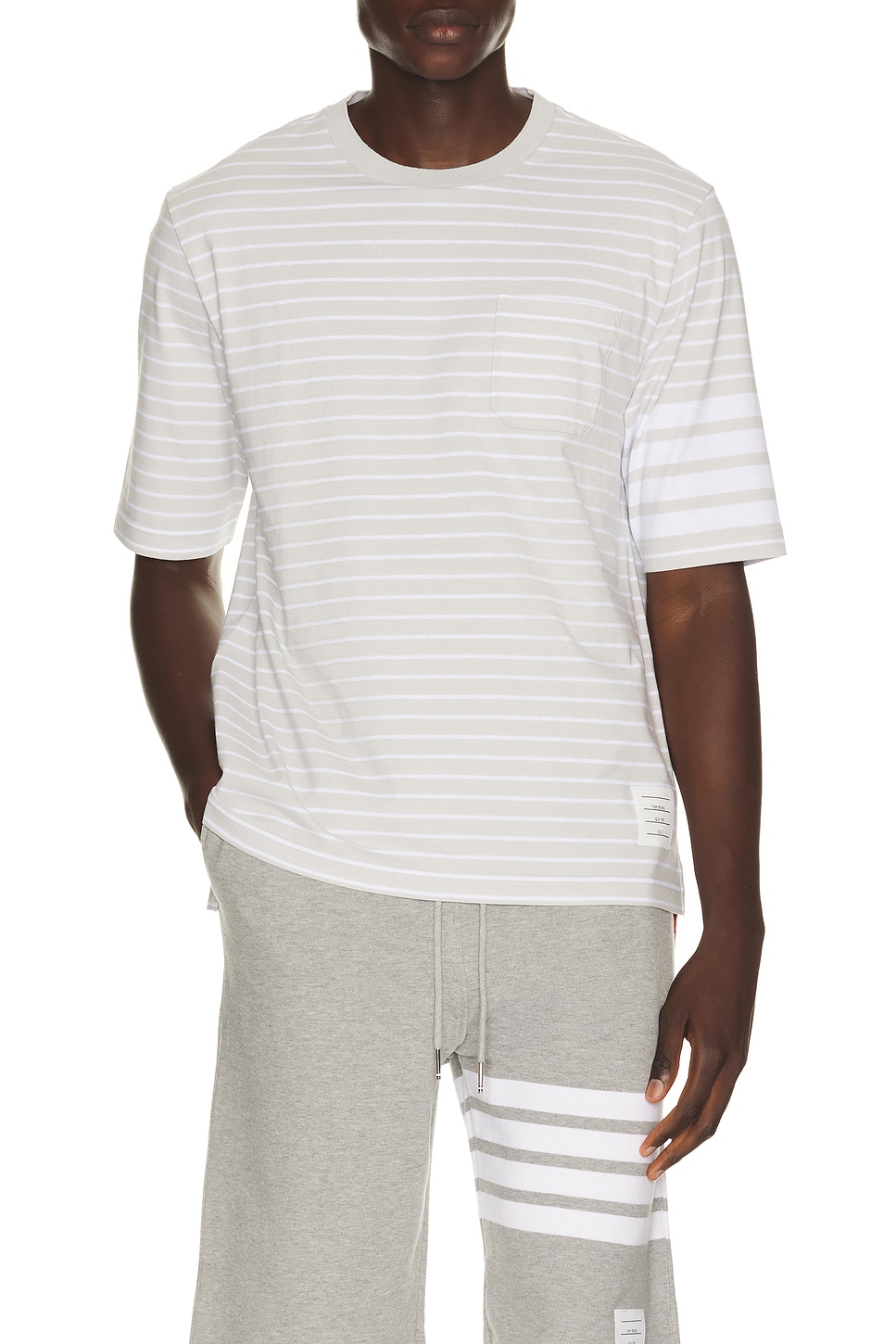 Thom Browne Short Sleeve Tee With Chest Pocket In White
