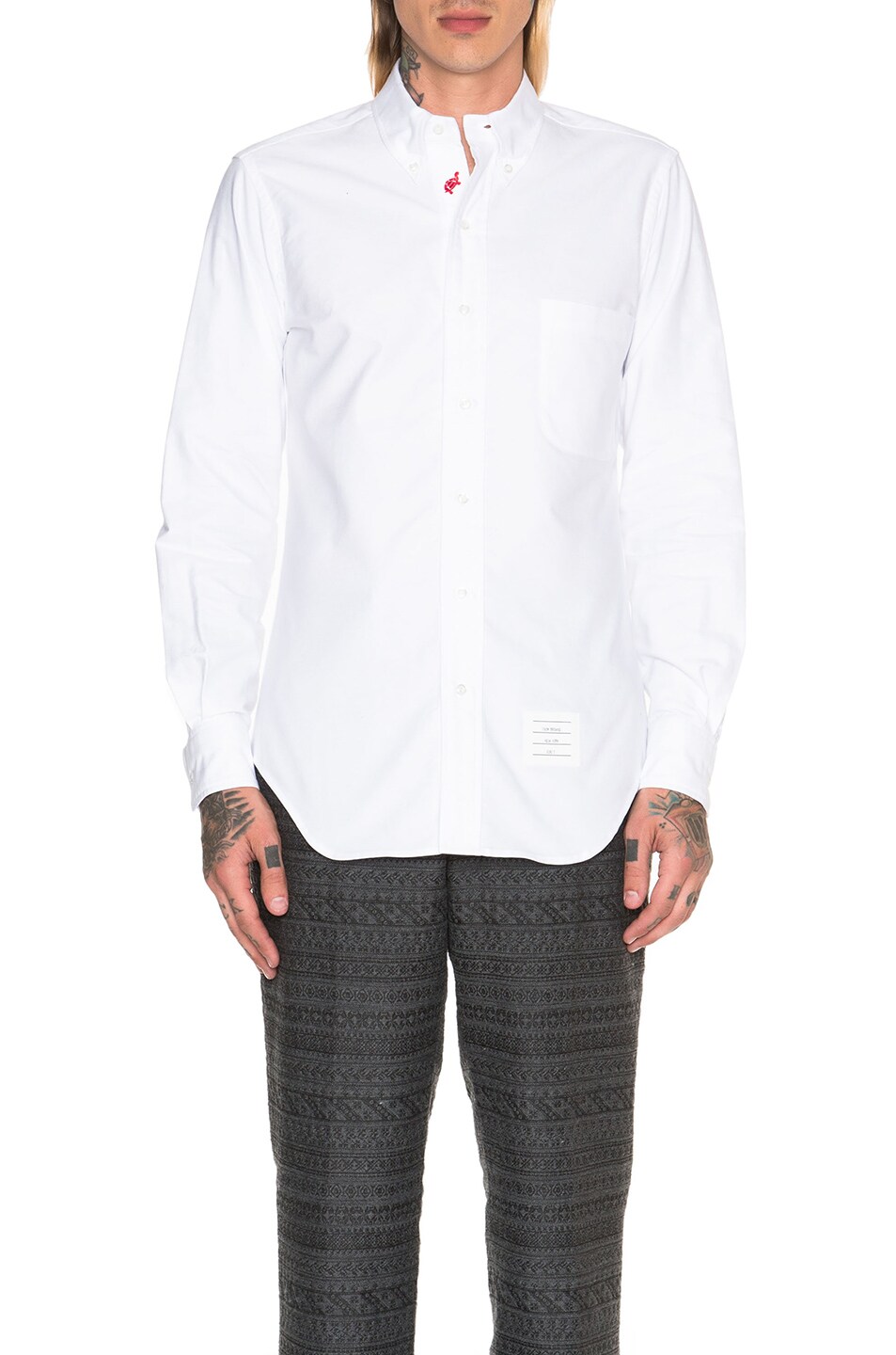 Image 1 of Thom Browne Whale & Turtle Embroidered Placket Shirt in White