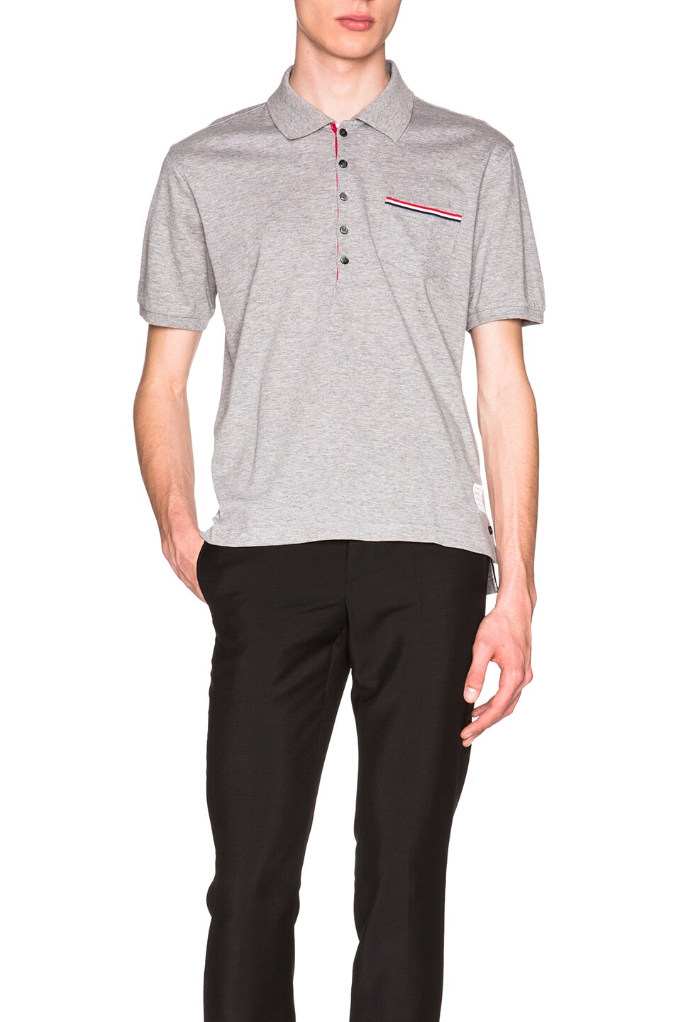 Image 1 of Thom Browne Mercerized Pique Polo in Light Grey Heather
