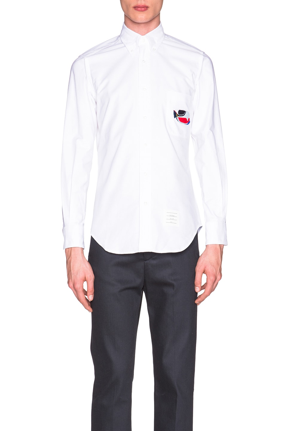 Image 1 of Thom Browne Classic Oxford with Fish Embroidery Pocket in White